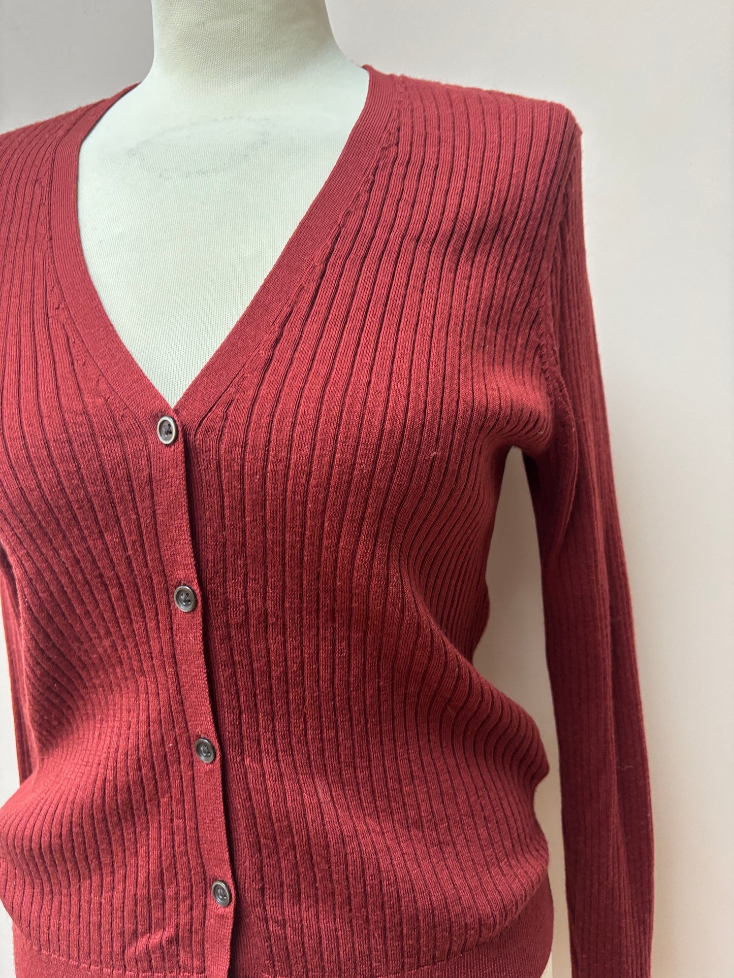 Burgundy 100% wool cardigan size 12