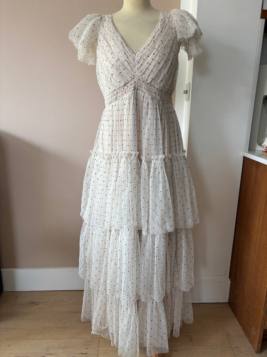 Polka dot layered frill shoulder dress BNWT size 12