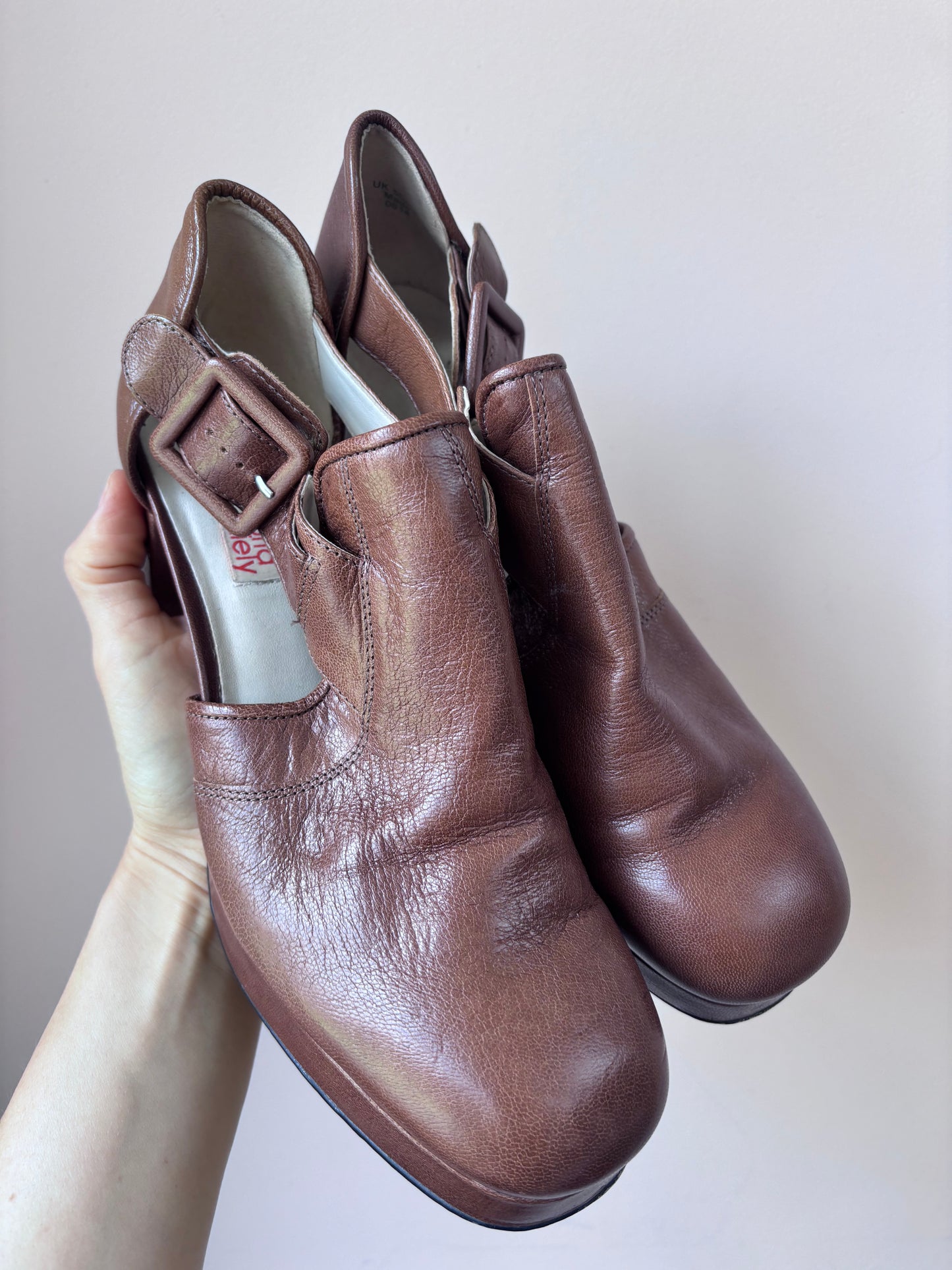 Clarks Orla Kiely brown leather heels size UK5