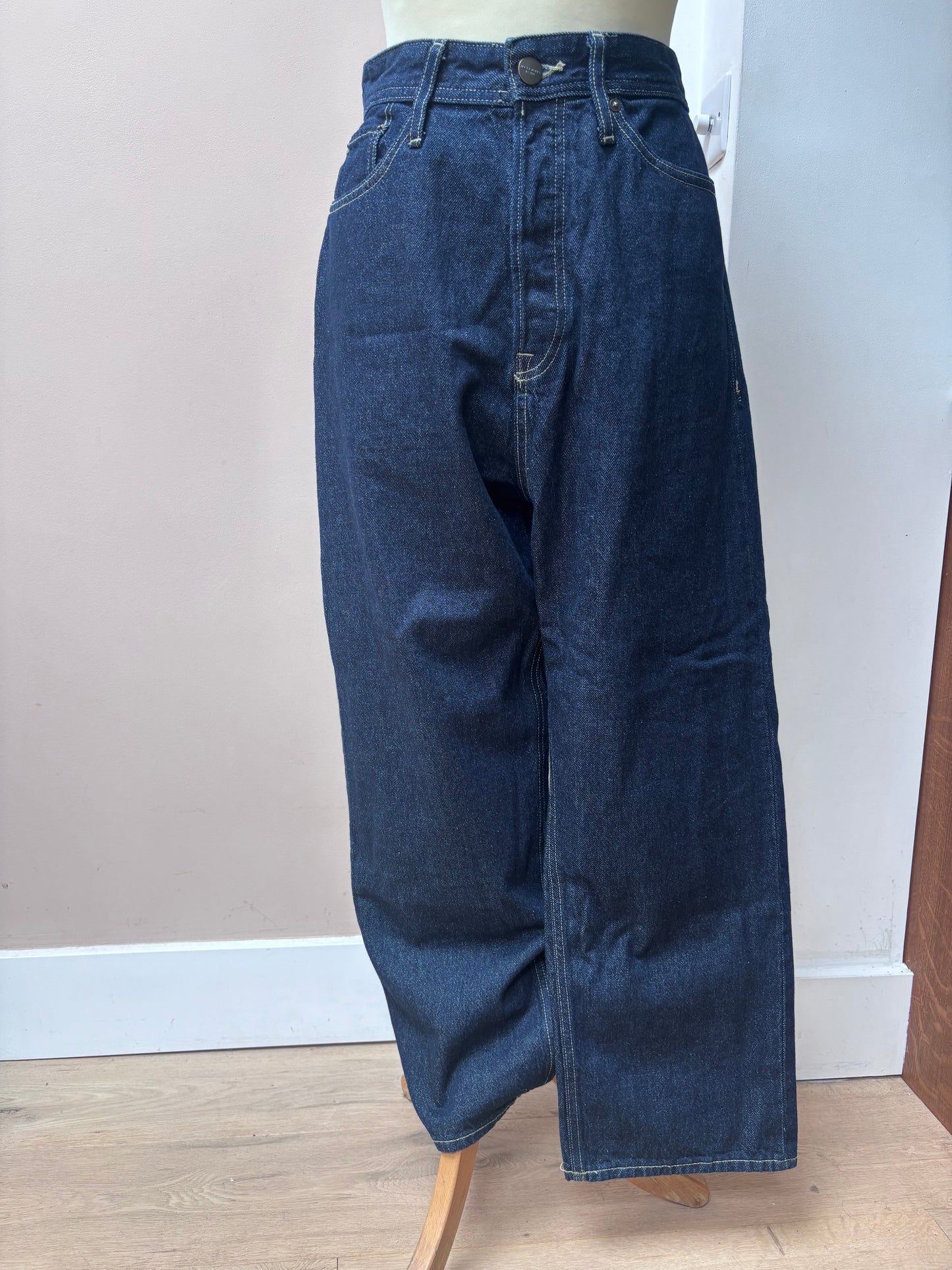 Dark blue 100% cotton wide leg jeans size 12