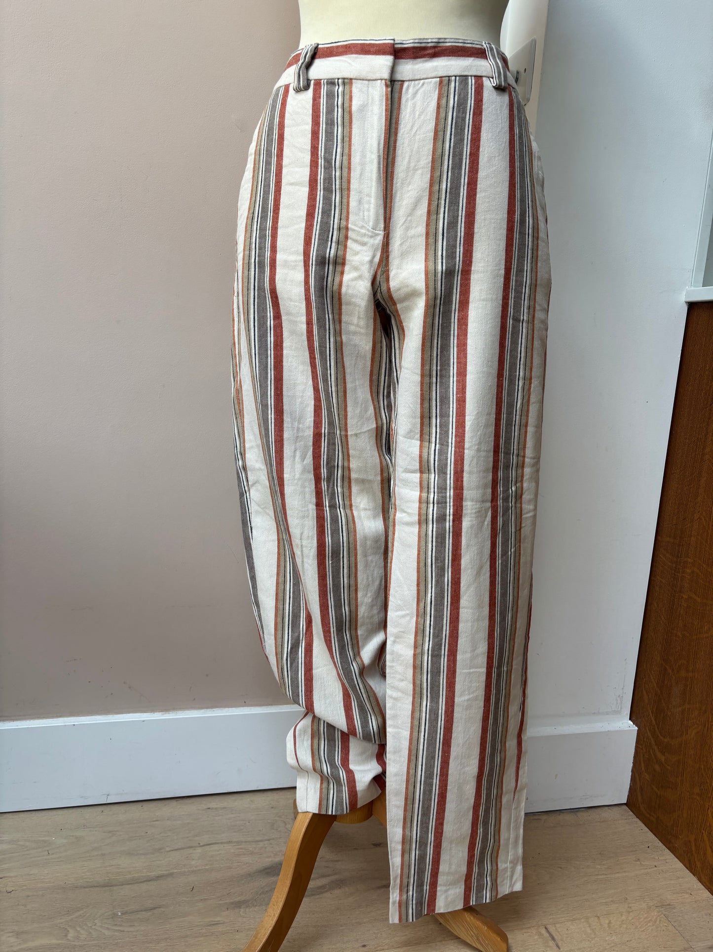 Cotton linen mix striped trousers size 10/12