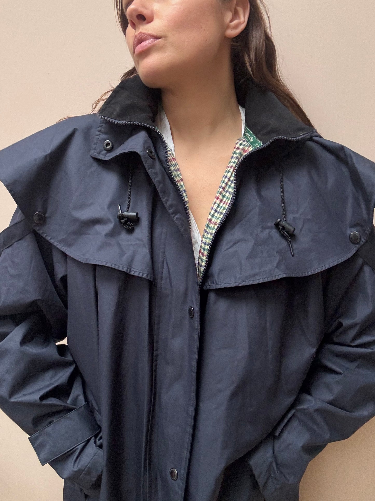 Vintage long navy waterproof jacket size 12/14