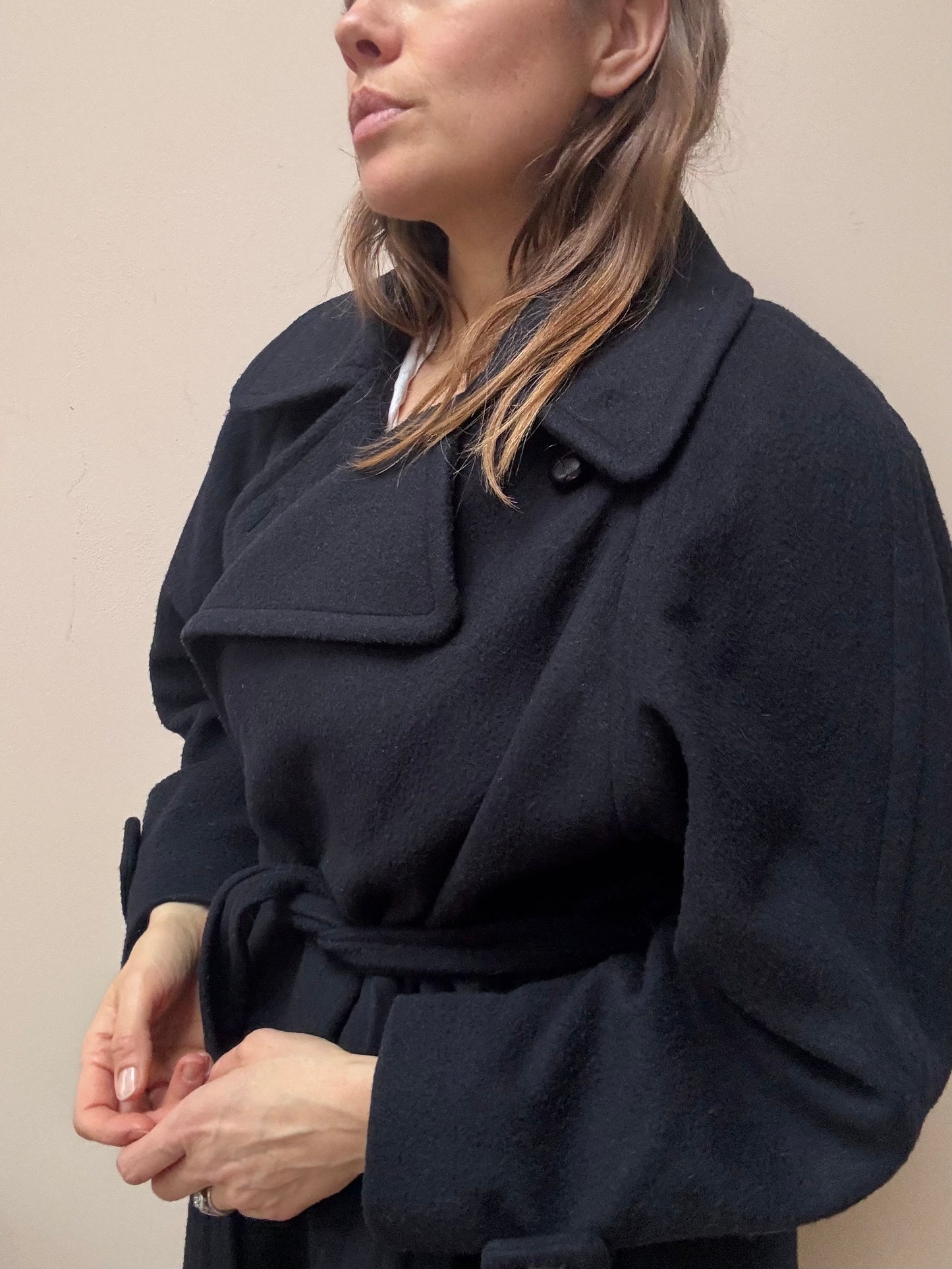 Wool cashmere mix dark navy blue long coat 12-16