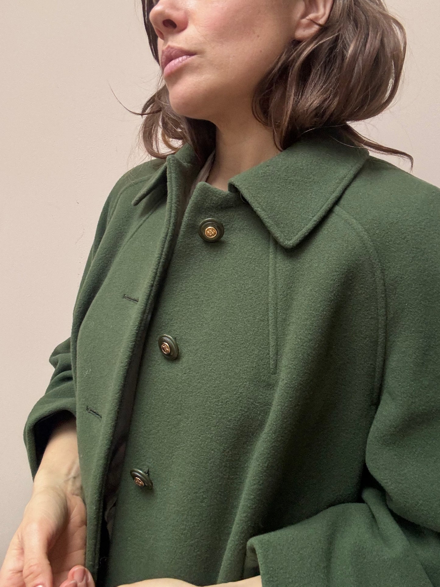 Vintage Green 100% wool long coat size 10/12