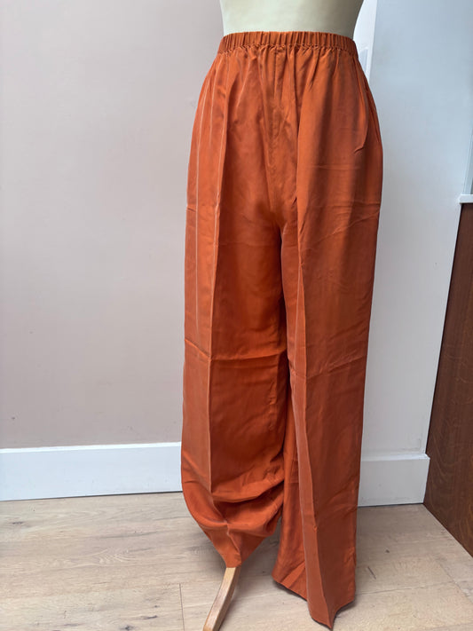 Vintage 100% silk orange wide leg trousers size 12