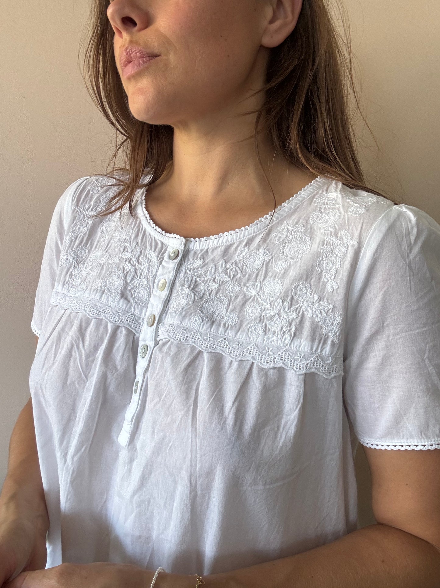 White 100% cotton long nightdress size Small