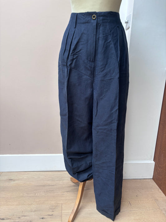 Vintage blue linen and silk mix tapered trousers size 14/16