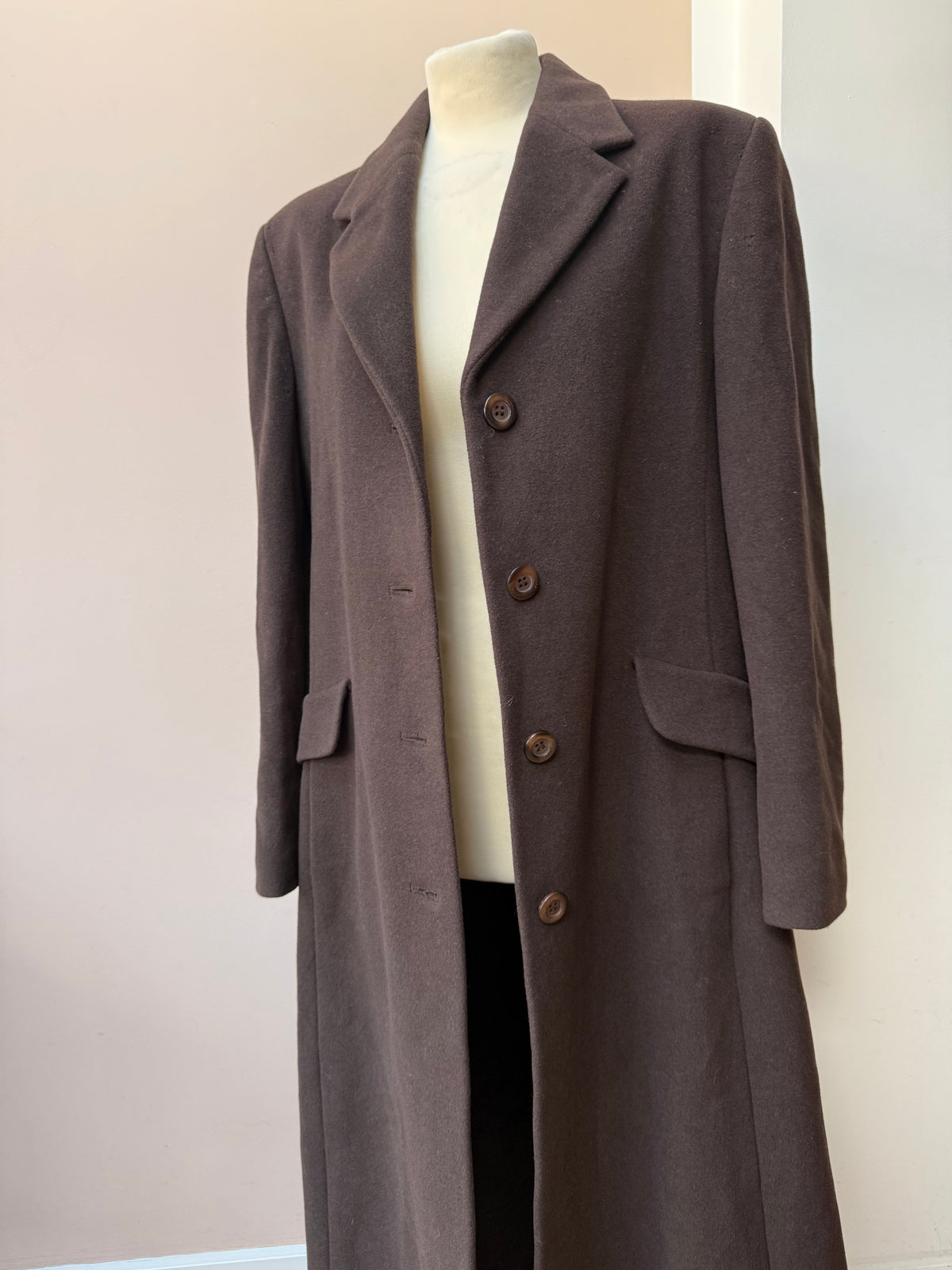Vintage chocolate brown wool long coat size 12