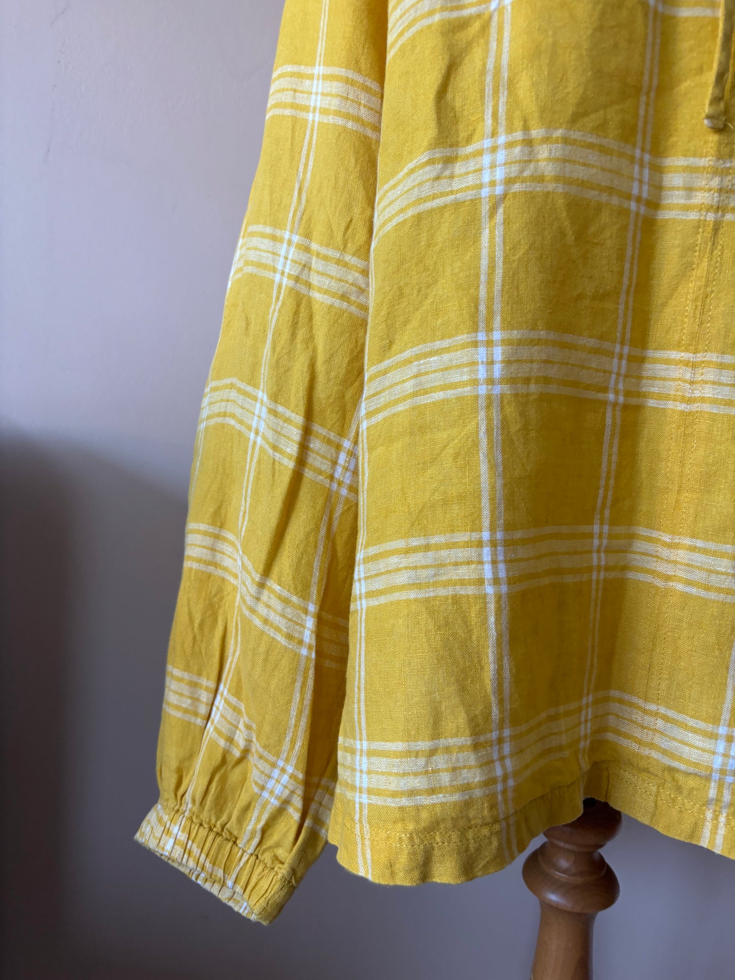 Yellow check 100% linen top size 20