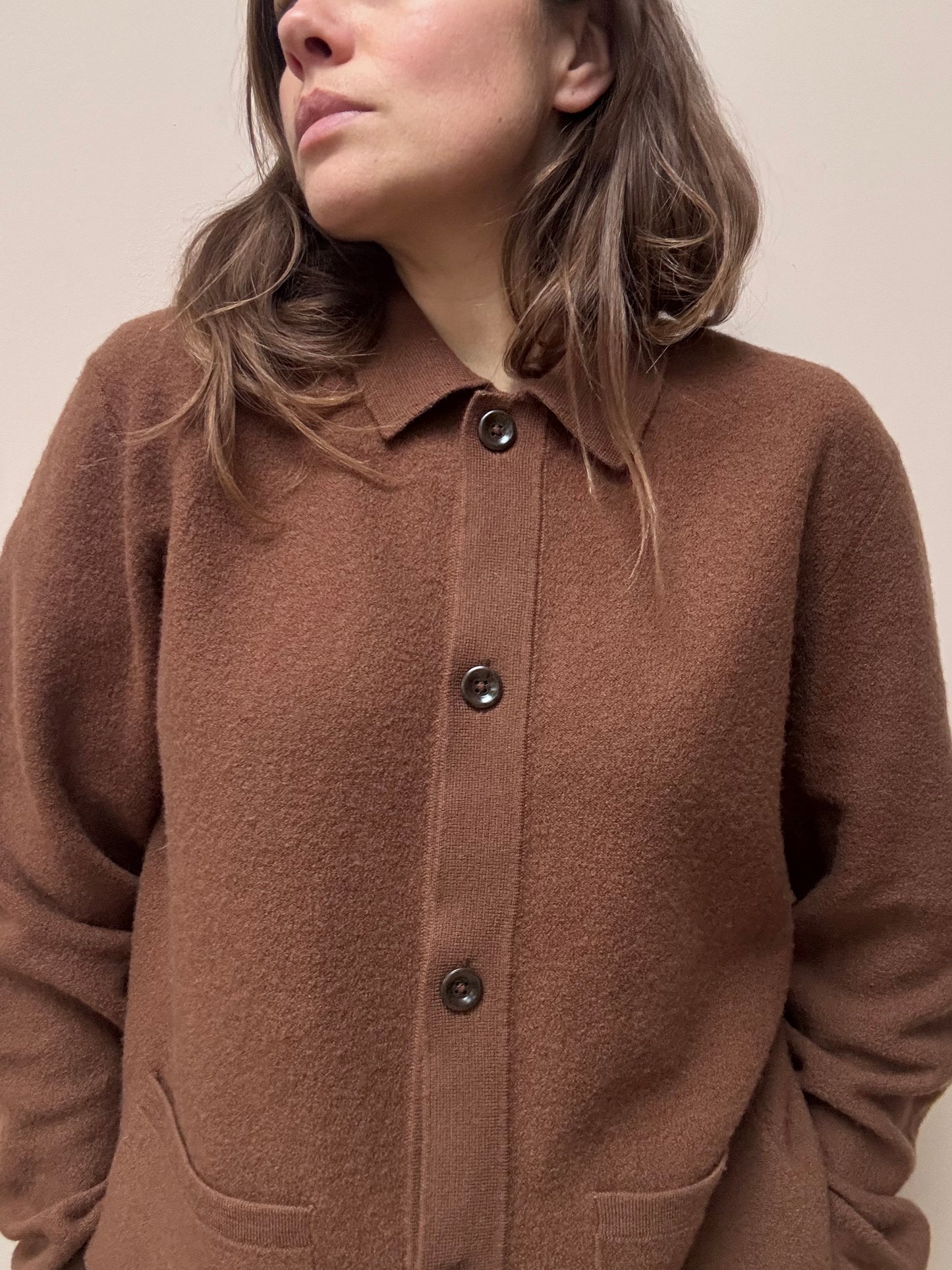 Brown 100% merino wool cardigan size Large