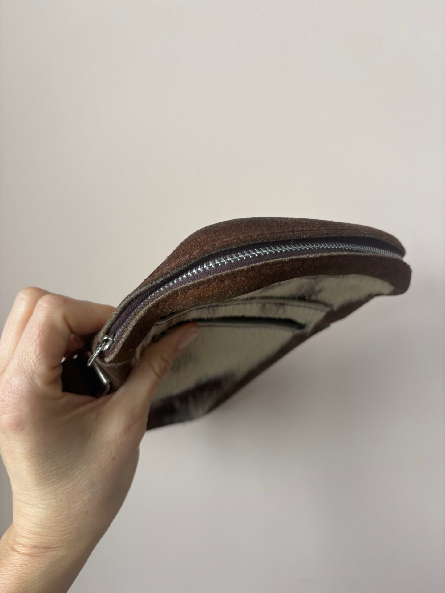 Leather & hair clutch bag