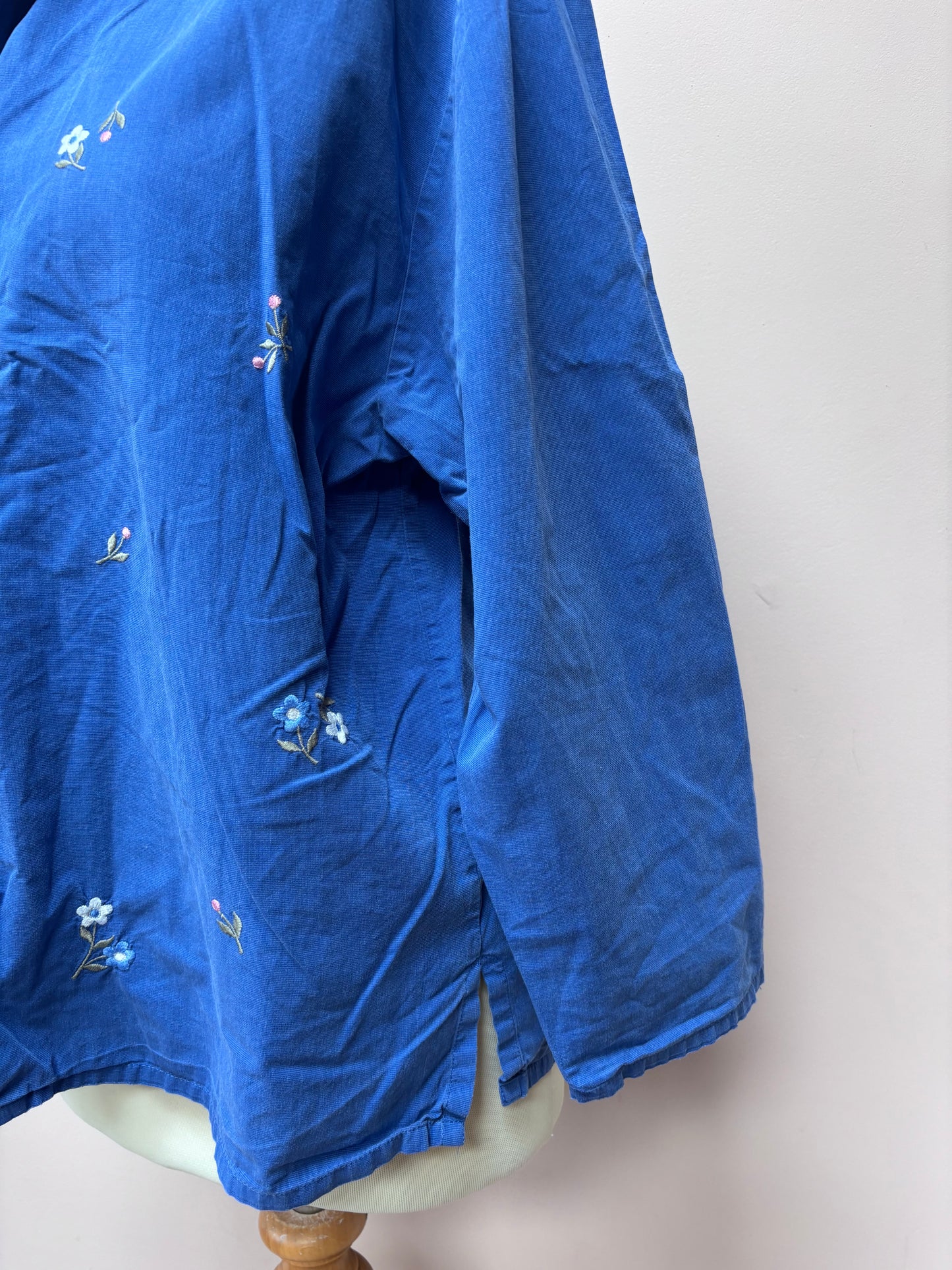 Vintage blue cotton shirt flower embroidery size 10/12