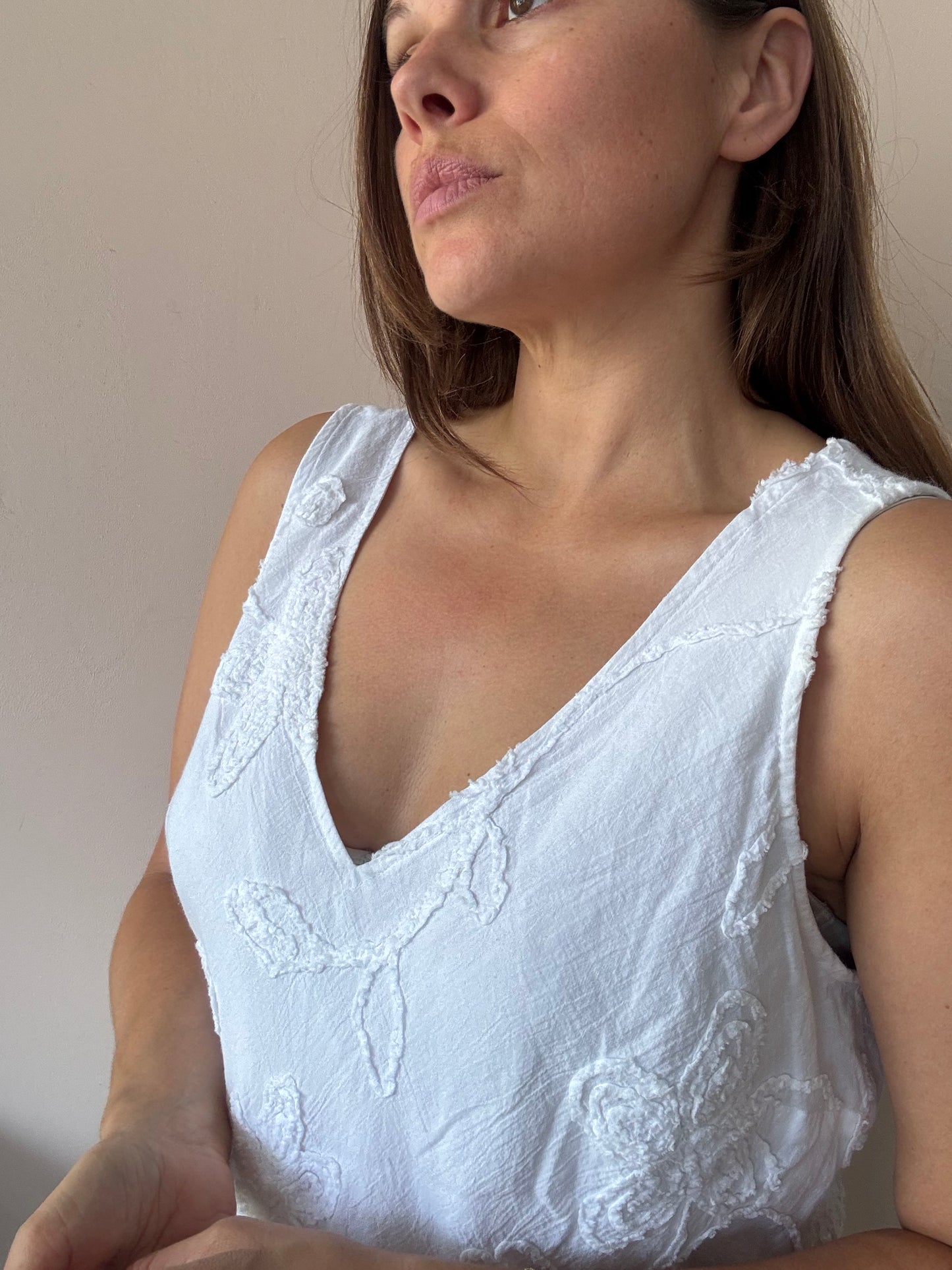 Vintage white 100% cotton embroidered dress size 12-16