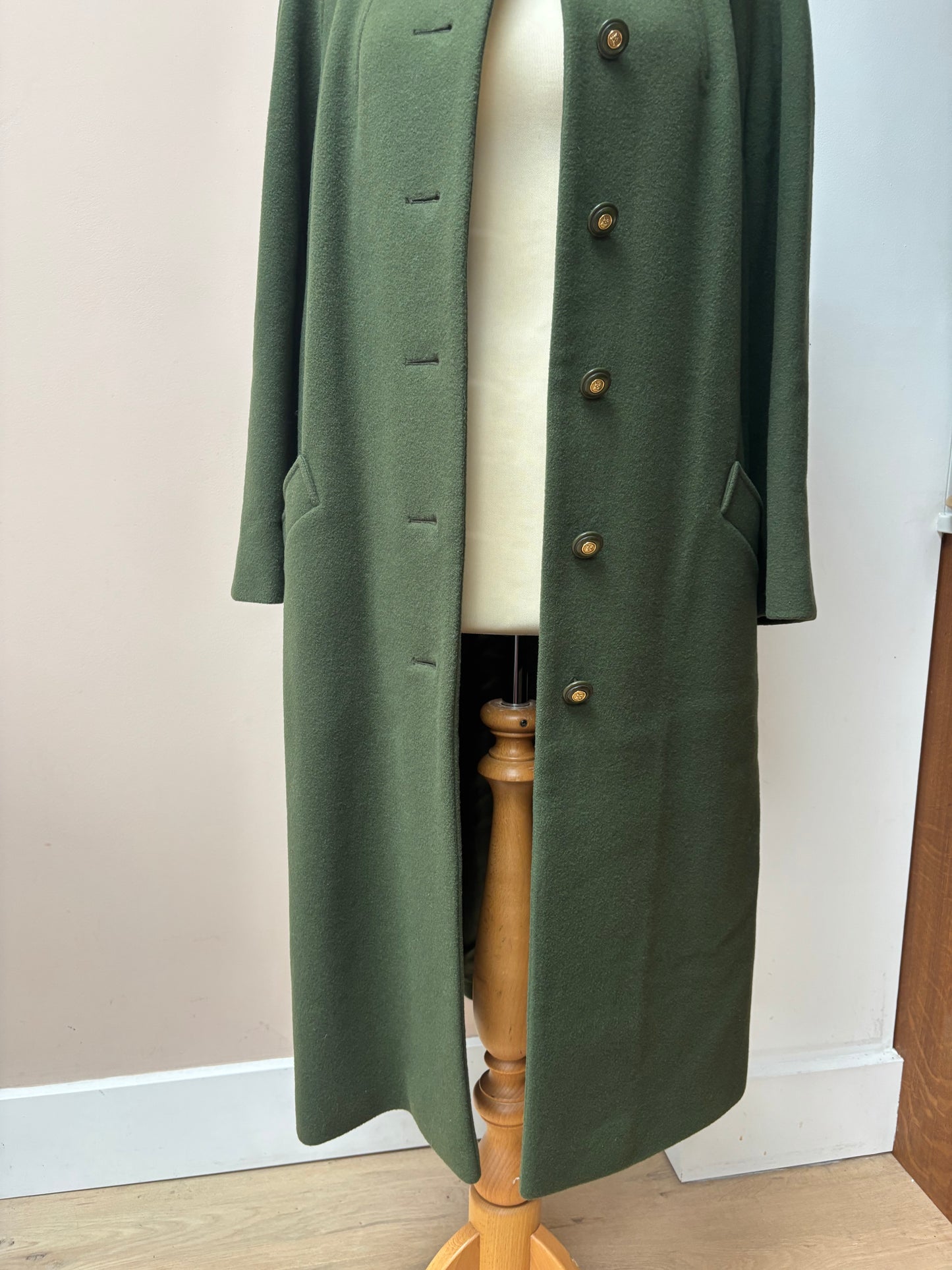 Vintage Green 100% wool long coat size 10/12