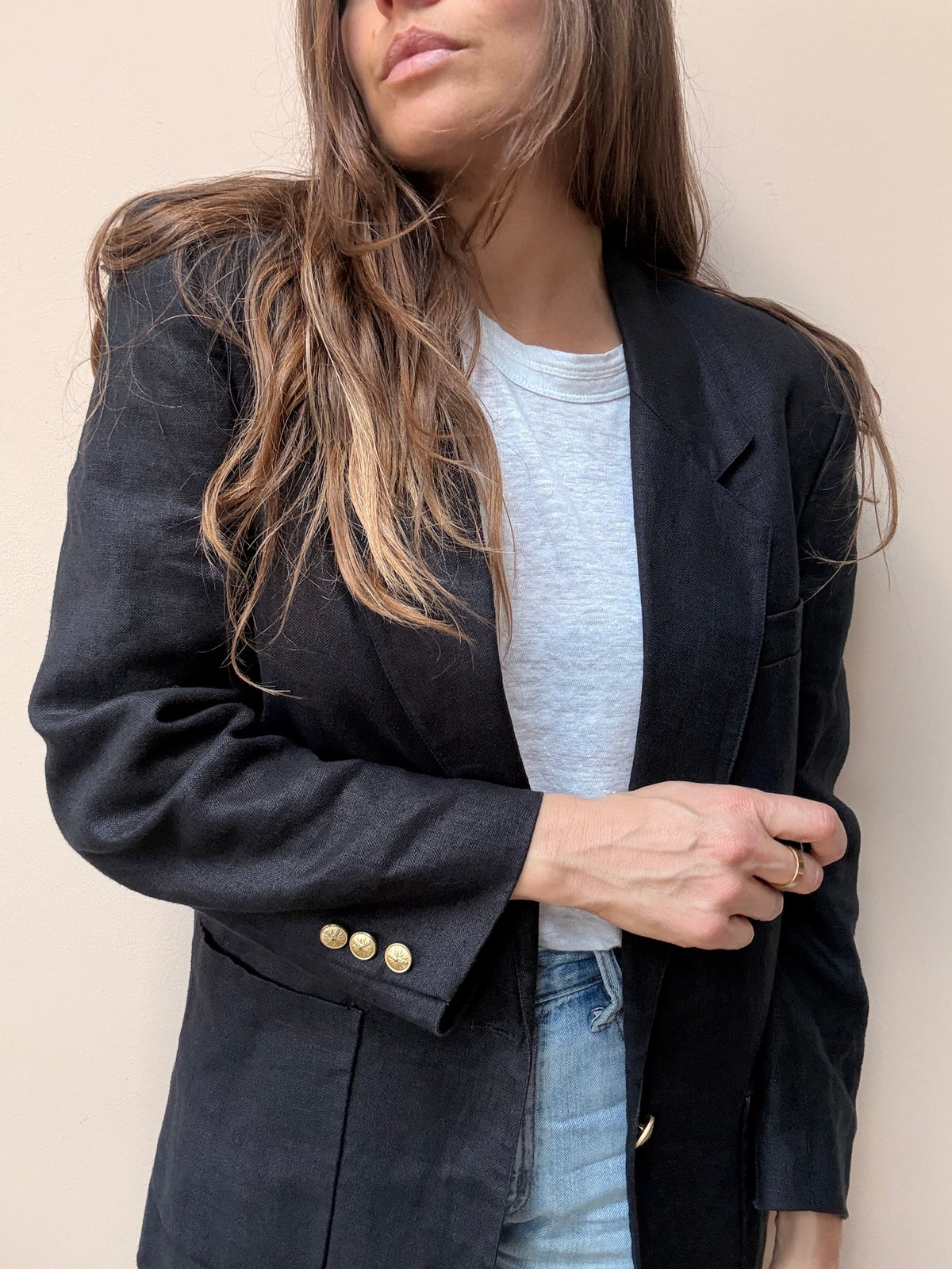 Very dark blue vintage 100% linen blazer size 8/10