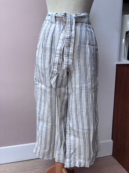 100% linen cropped wide leg trousers size UK8