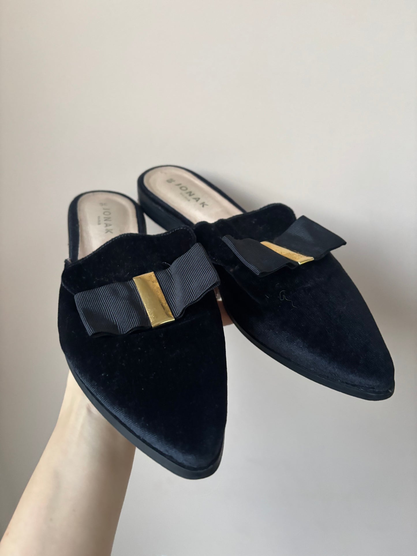 Jonak Black velvet leather flats size UK6