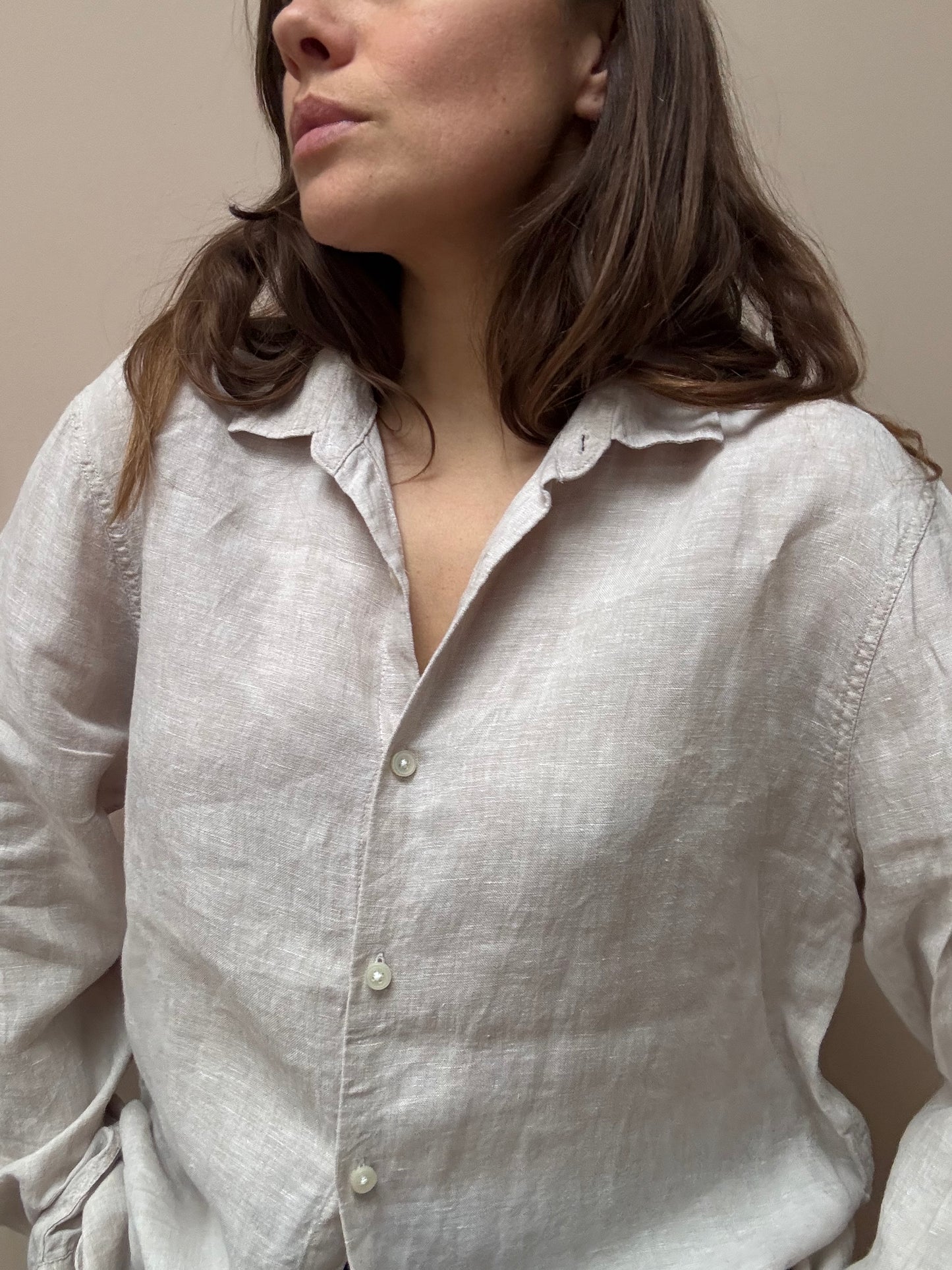 Greige 100% linen shirt size Large
