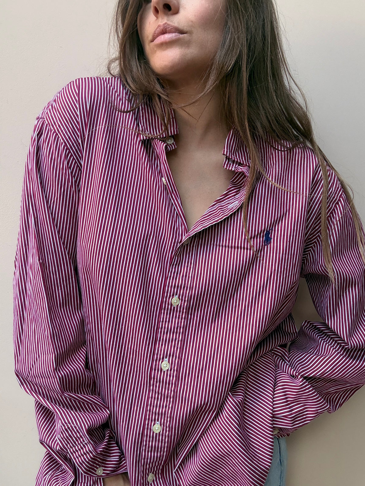 Ralph Lauren maroon white striped shirt size XL