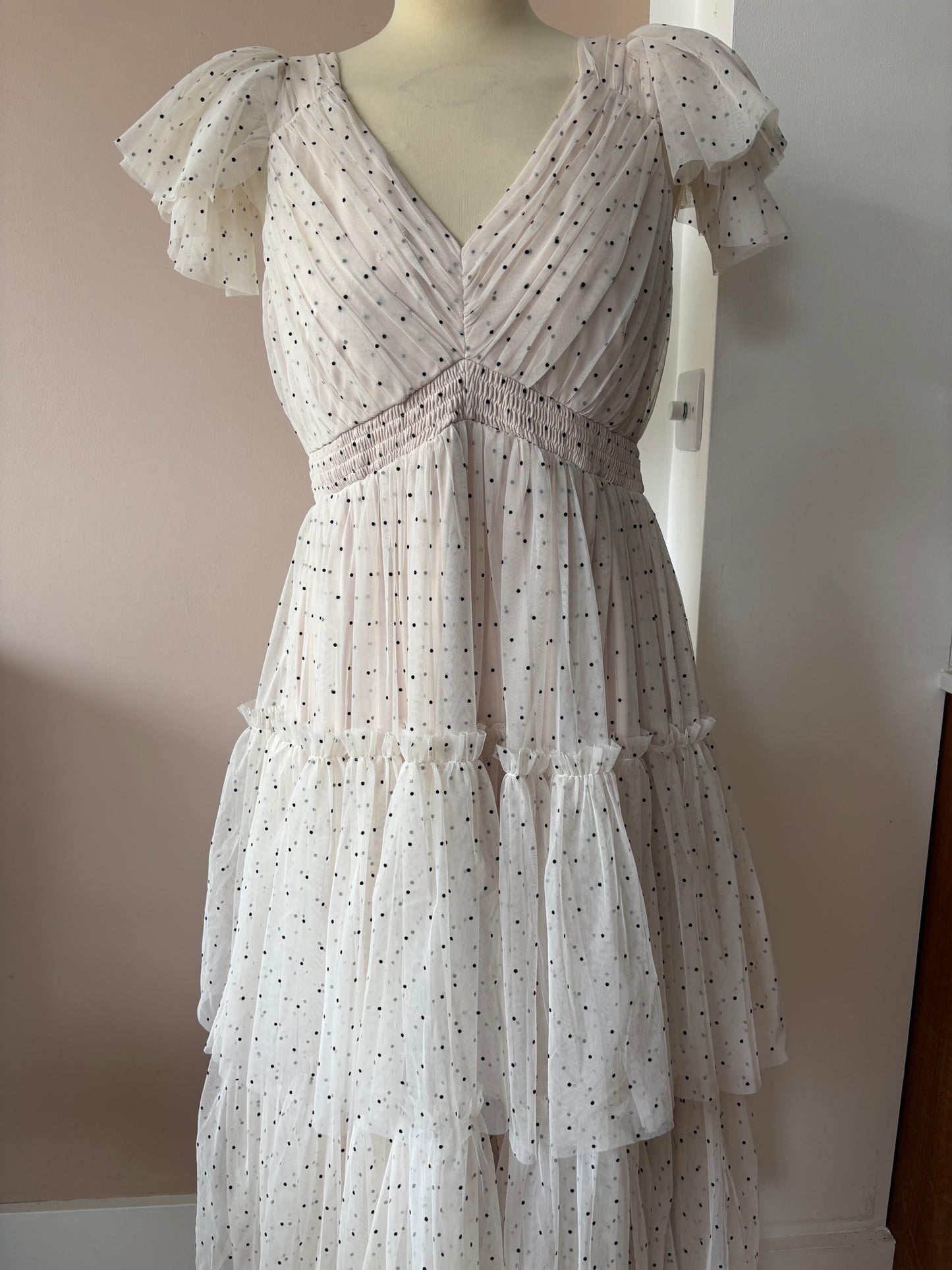 Polka dot layered frill shoulder dress BNWT size 12