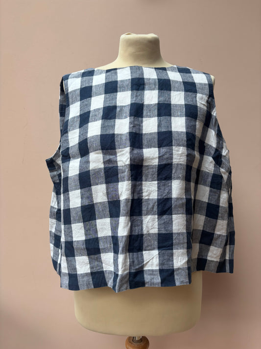 Blue white check 100% linen top size 16