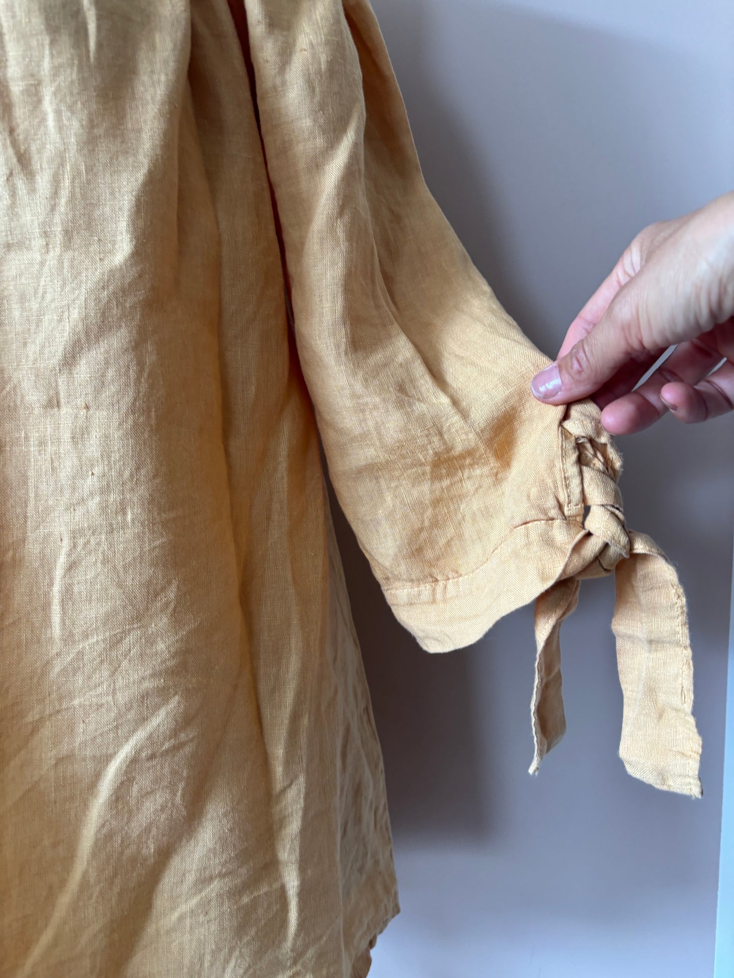 Mustard yellow 100% linen off the shoulder top size Large
