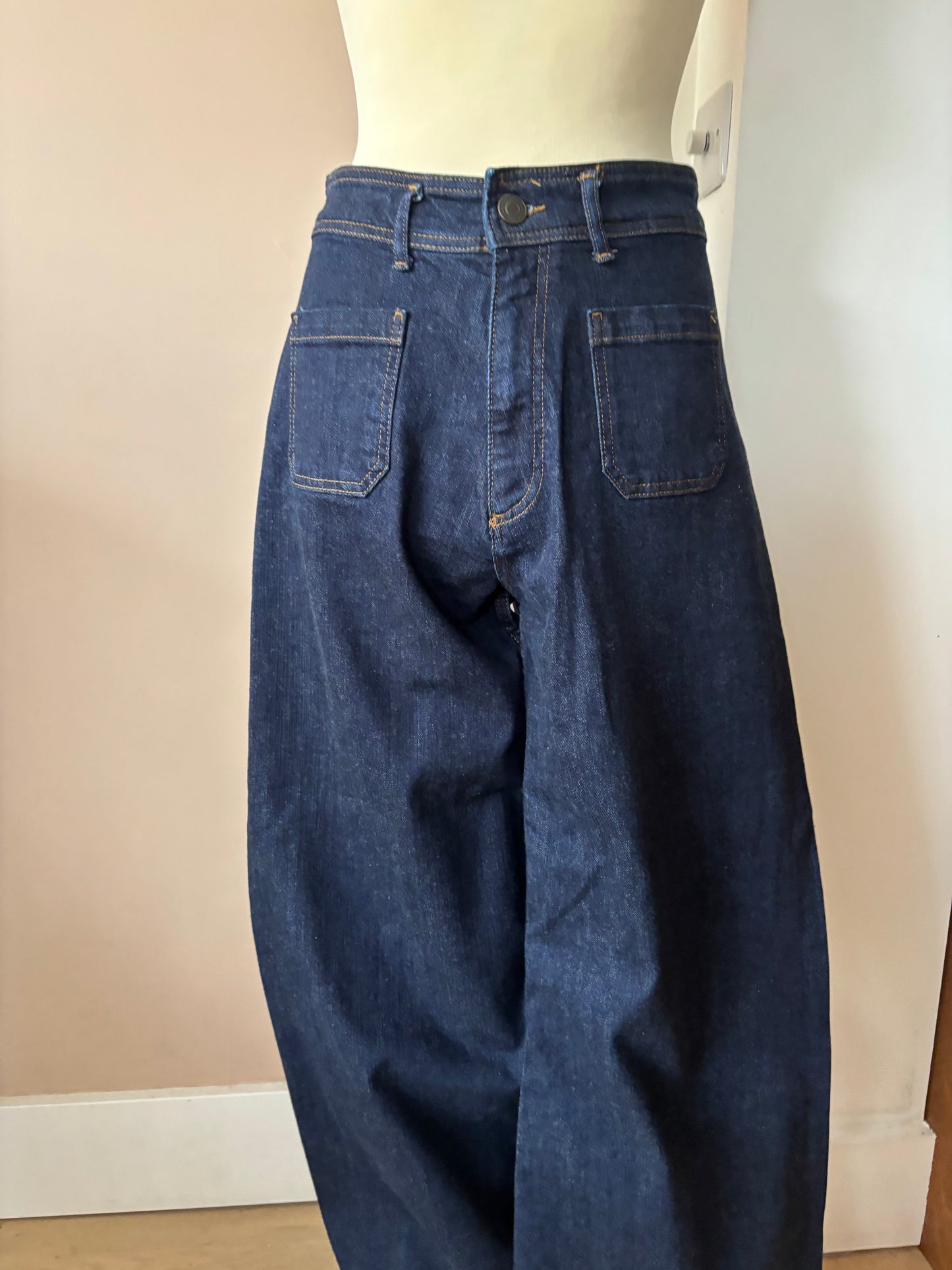Dark blue wide leg cotton denim jeans size 12