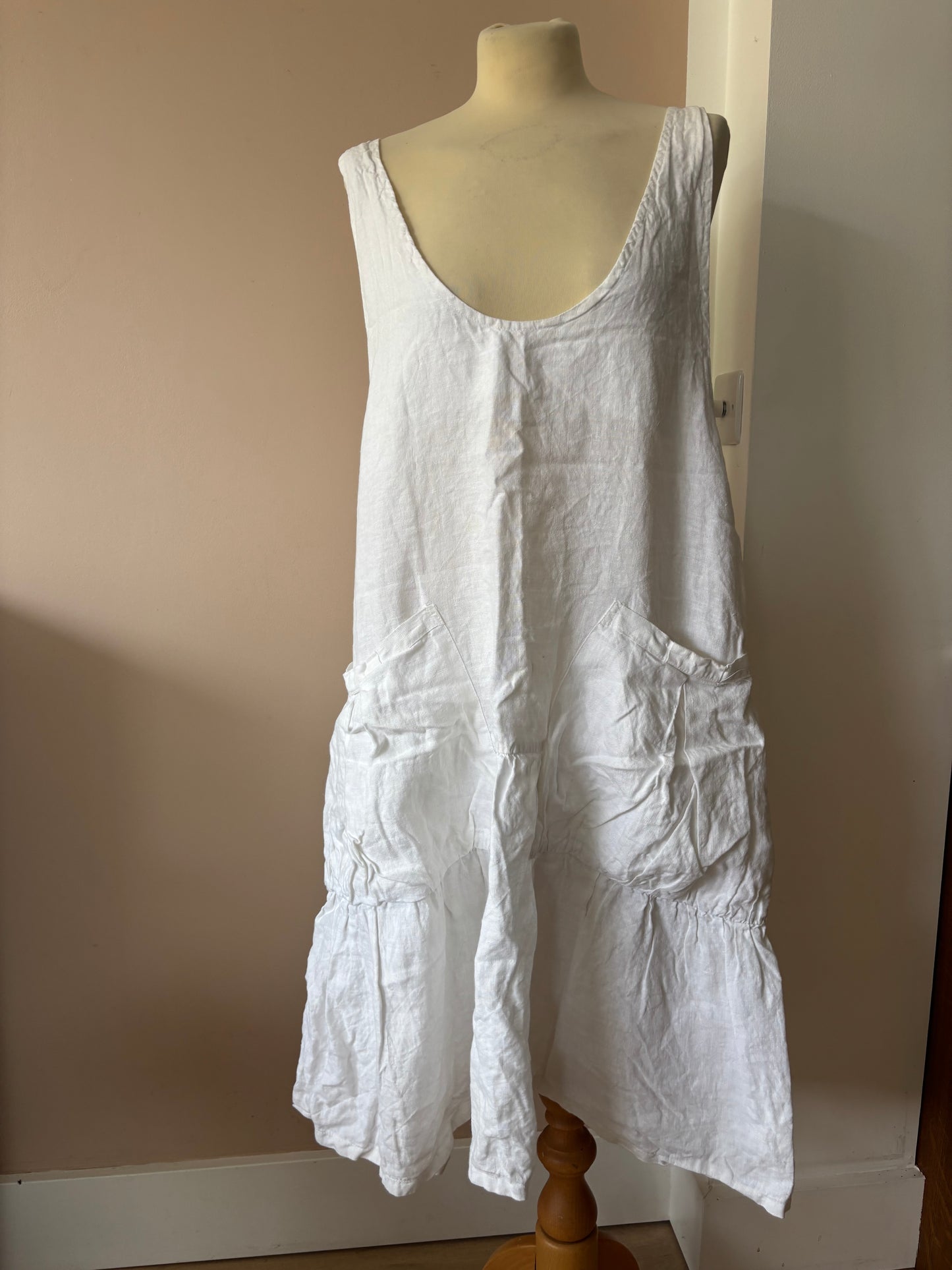 White 100% linen tunic dress size Large