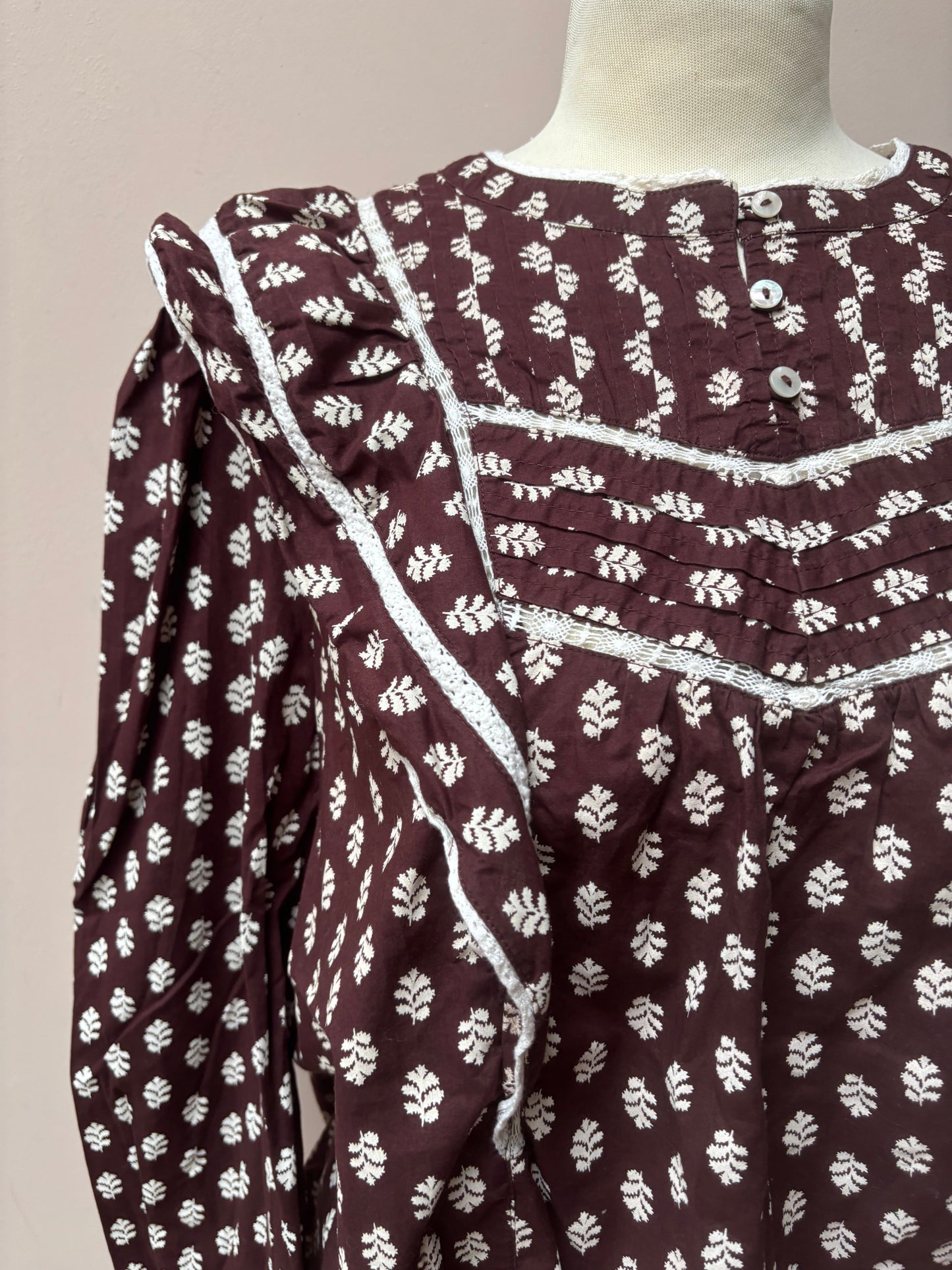 Brown frill 100% cotton blouse size 14/16