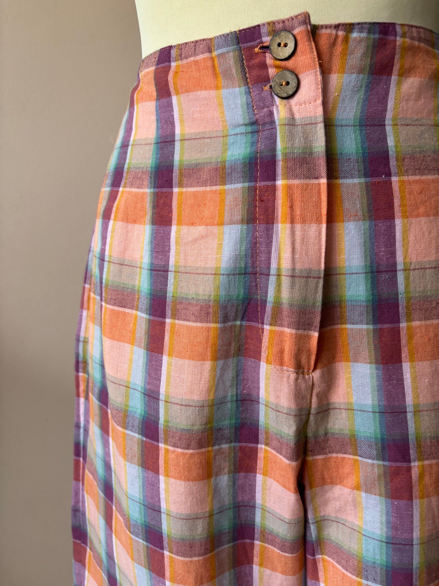Linen cotton mix check trousers size 12/14