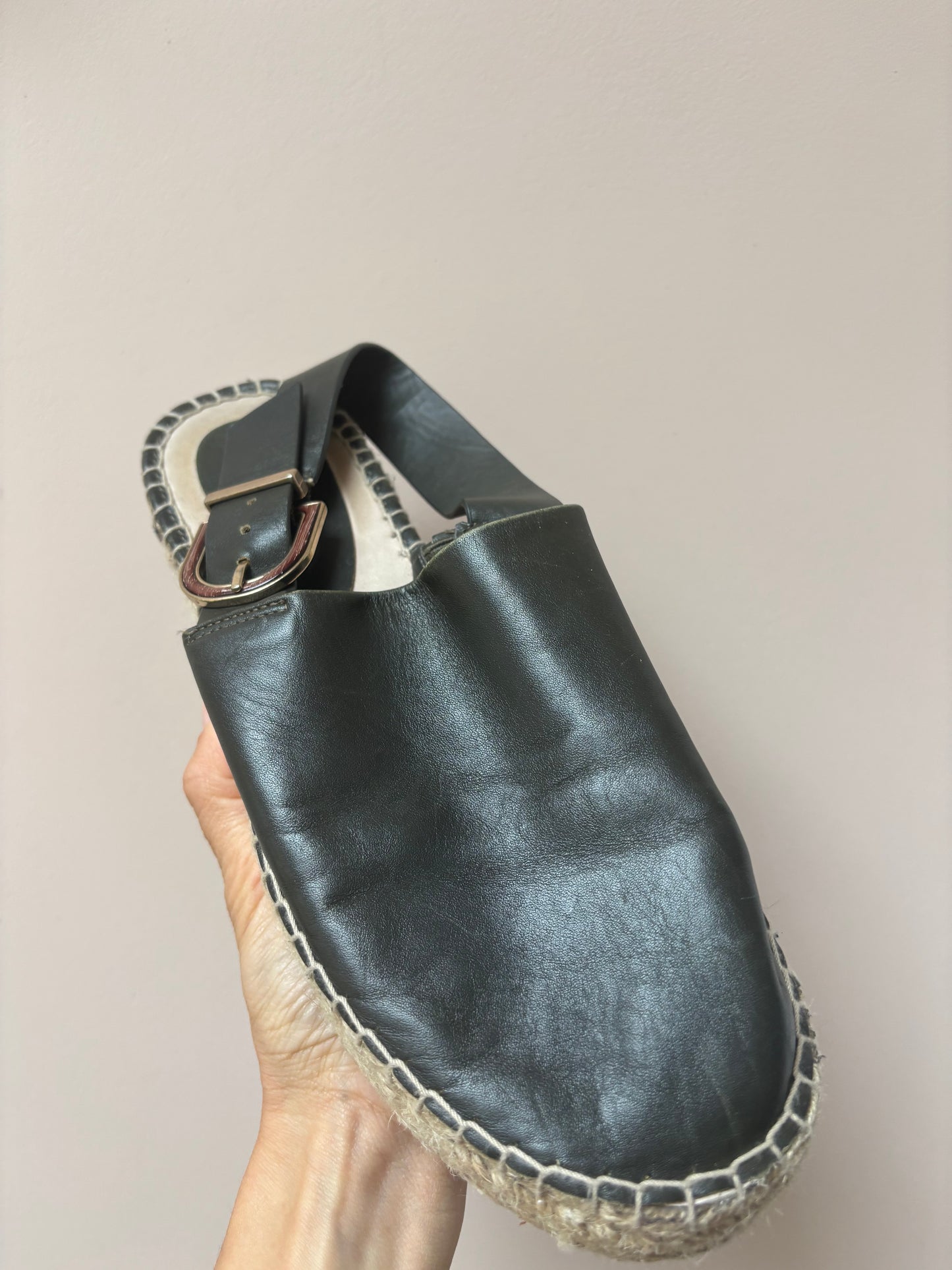 Green leather espadrilles size UK6