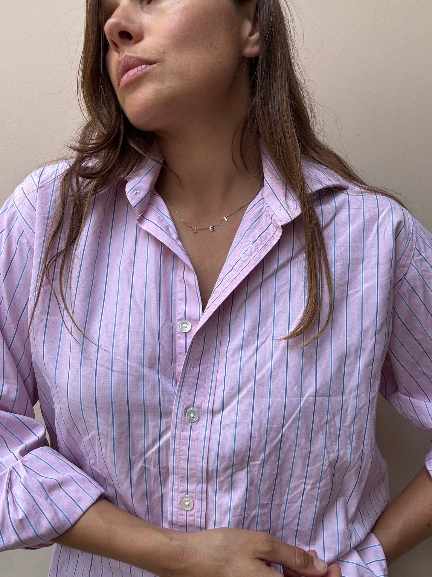 Pink striped 100% cotton shirt size 12