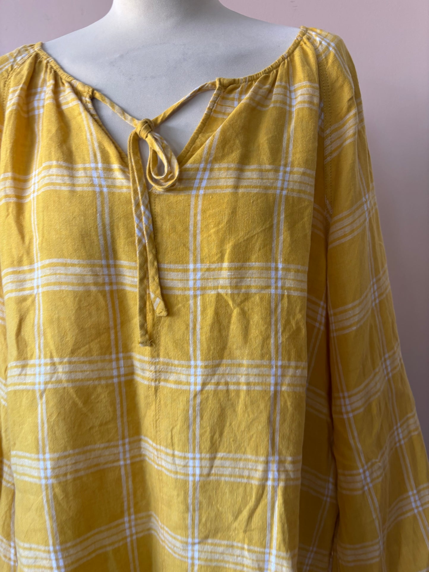 Yellow check 100% linen top size 20