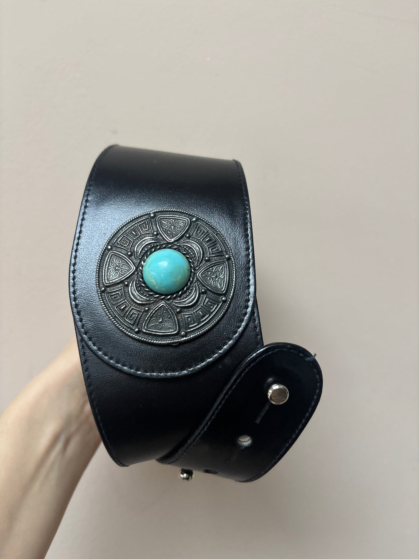 Vintage black leather waist belt size Small