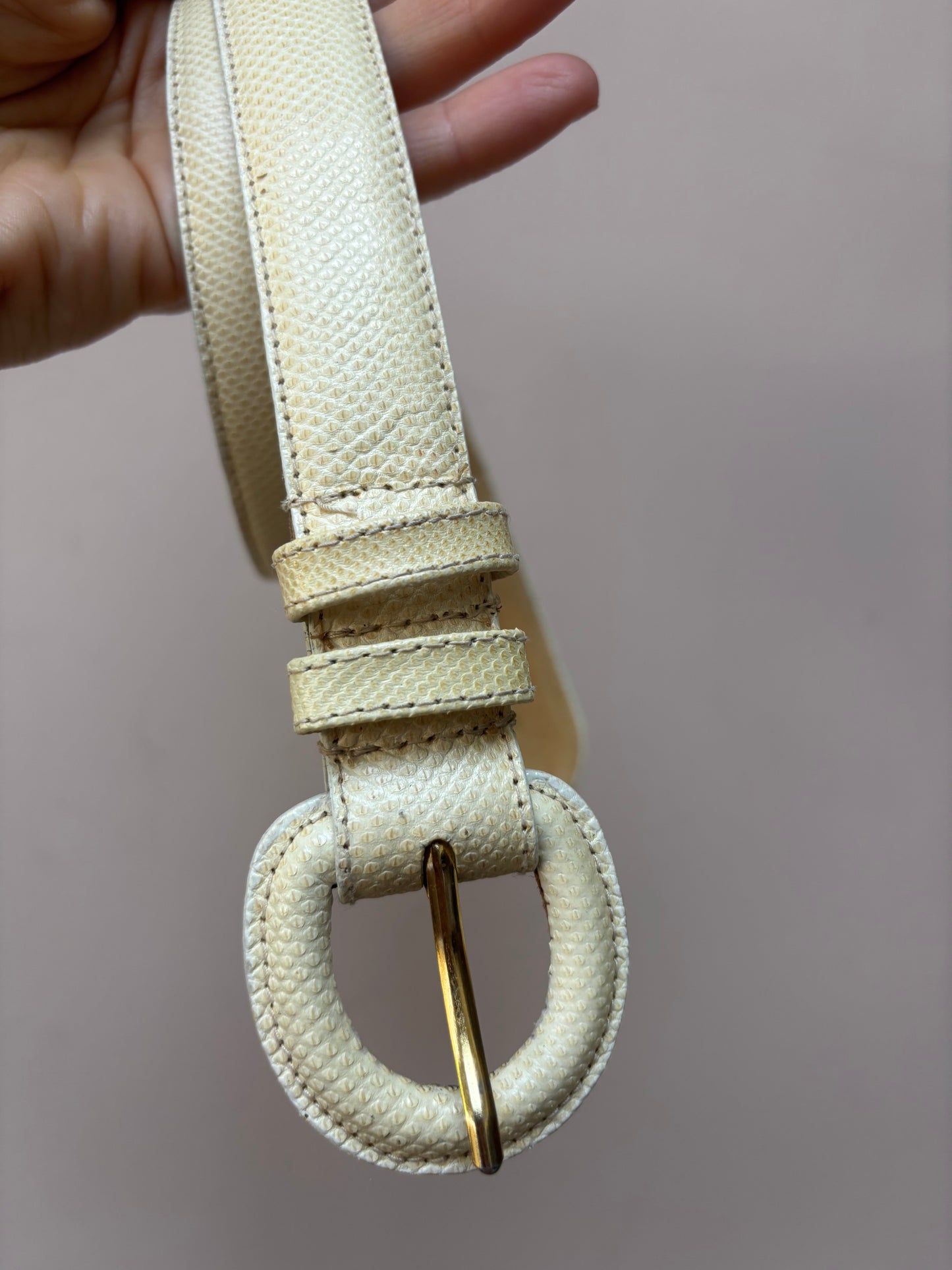 Vintage cream leather waist belt size small