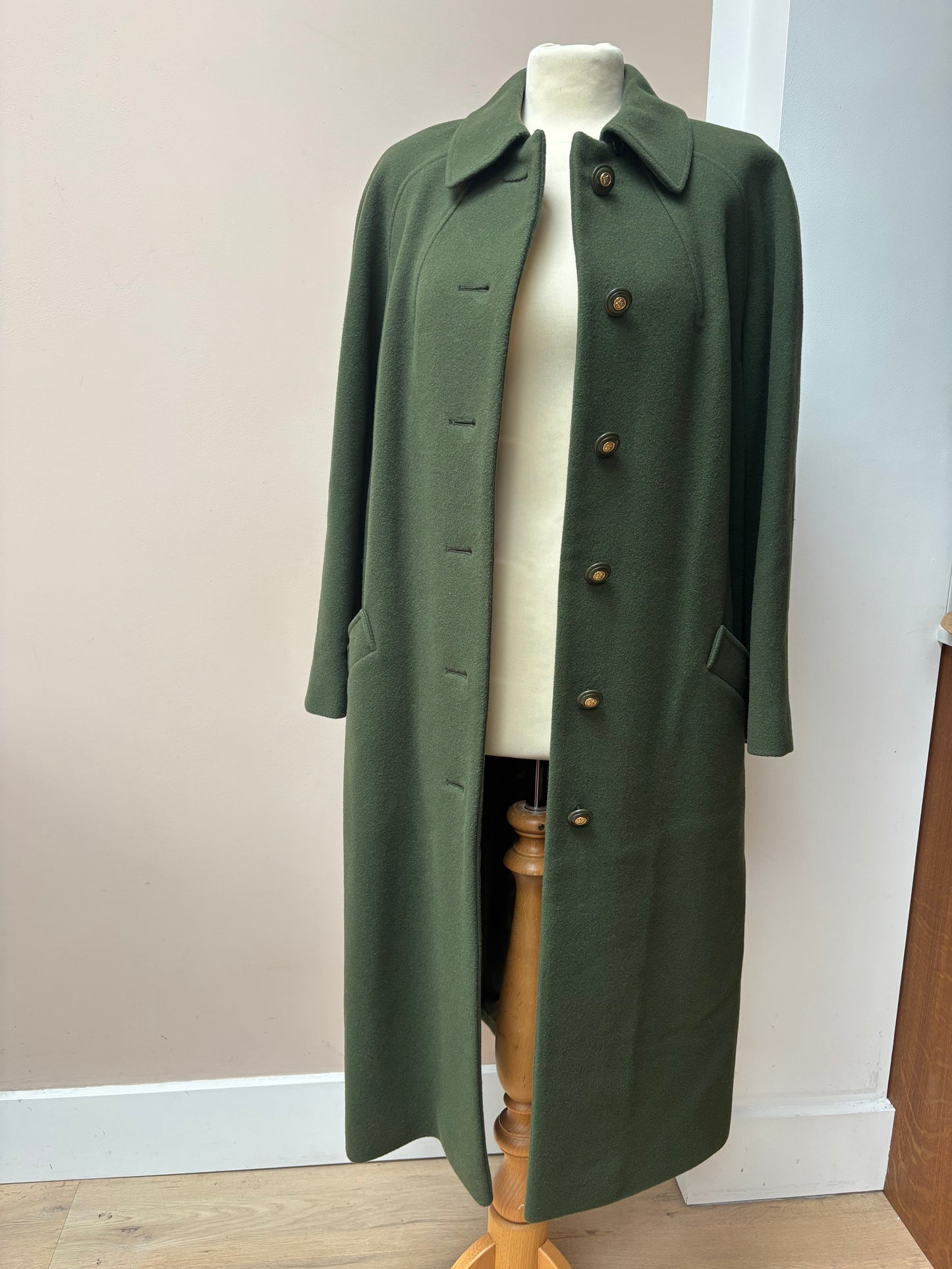 Vintage Green 100% wool long coat size 10/12
