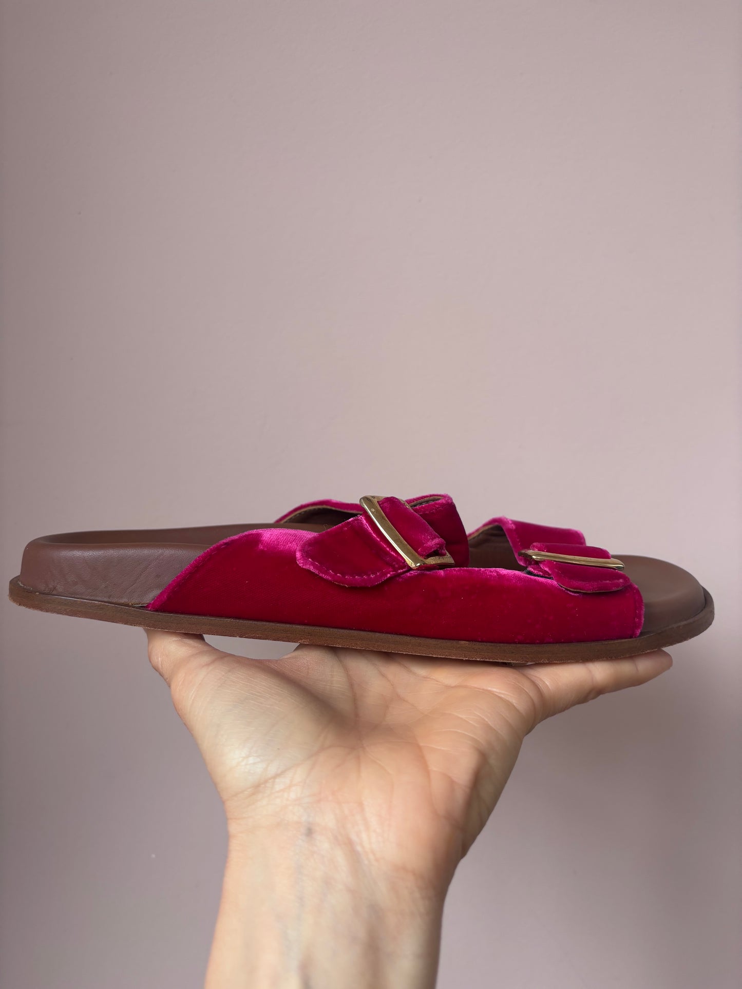 Pink velvet Lanapo sandals size UK5