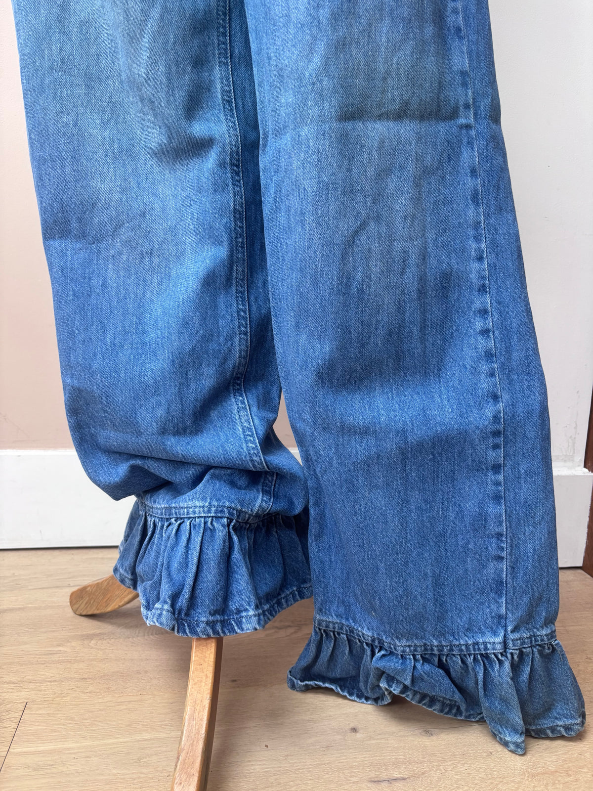 Blue 100% cotton frill ankle jeans size 12