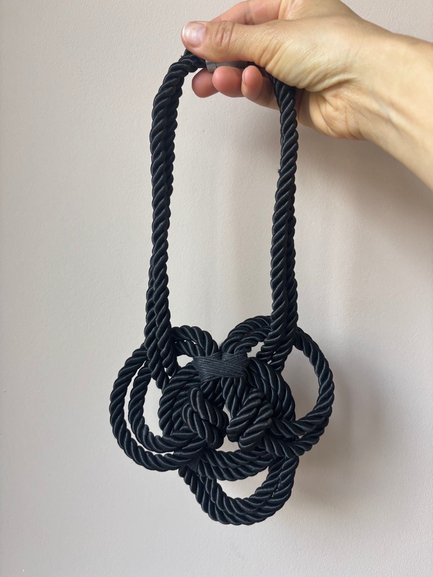 Black rope knotted oversized statement necklace