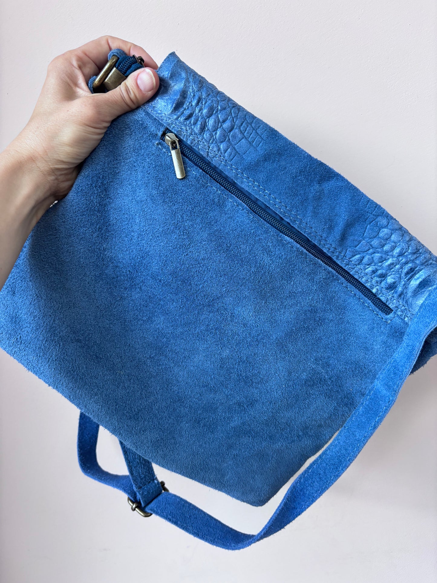 Blue suede leather bag
