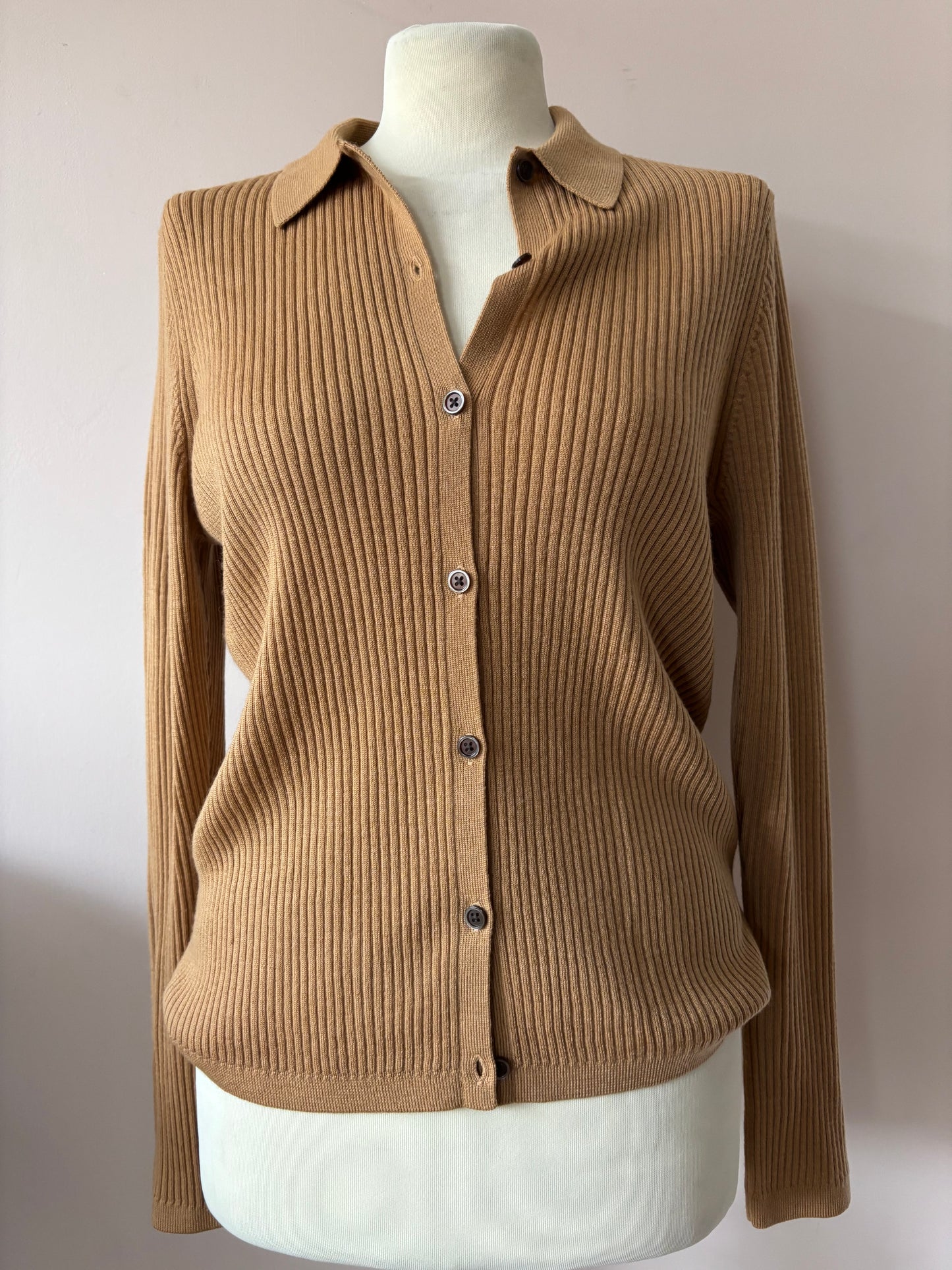 Brown ribbed wool cardigan size 12/14