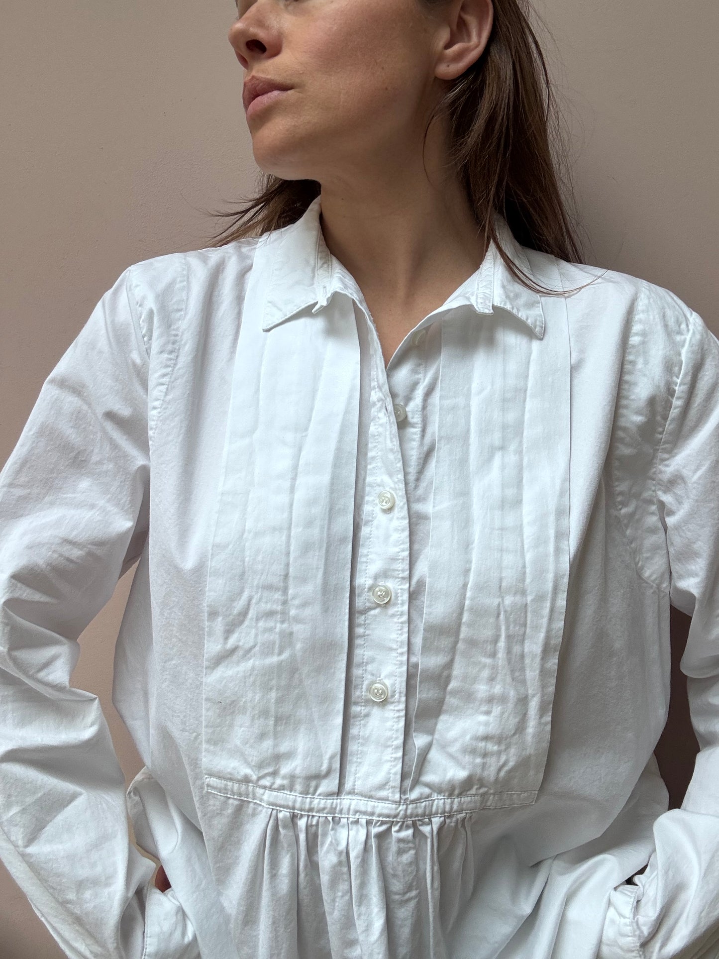 Toast white cotton shirt with detailing on bib size18