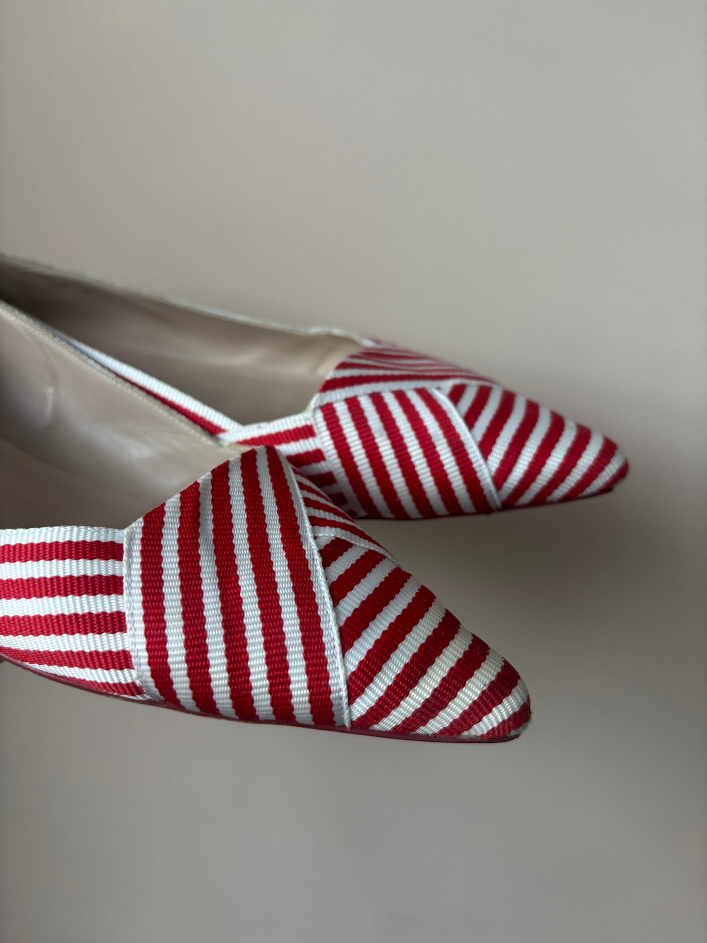 Red white striped flat shoes size 38.5