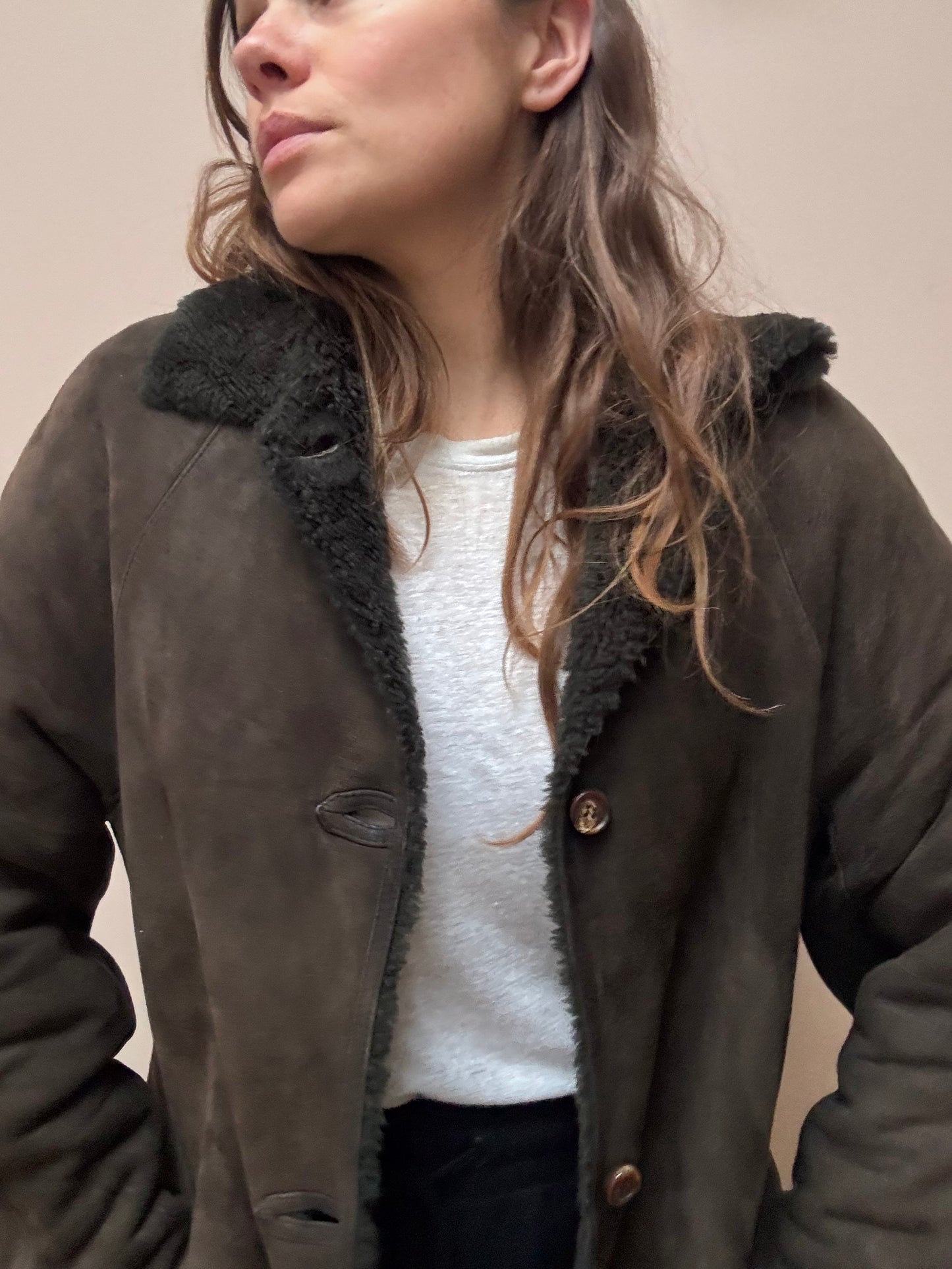 Suede shearling brown jacket size 8-12