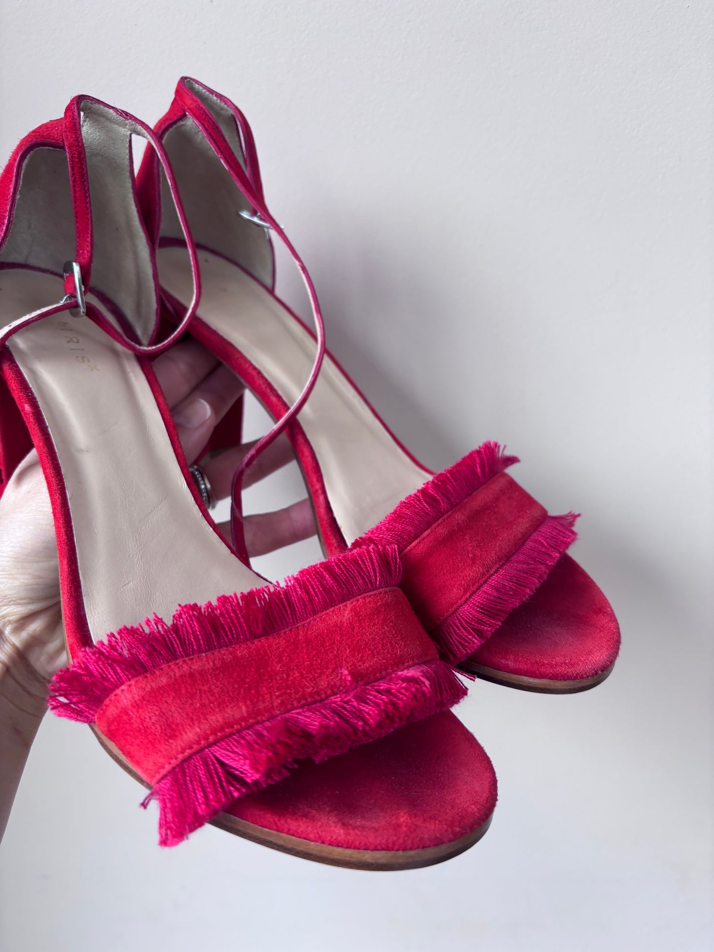 Red and orange suede tassel heels size UK8