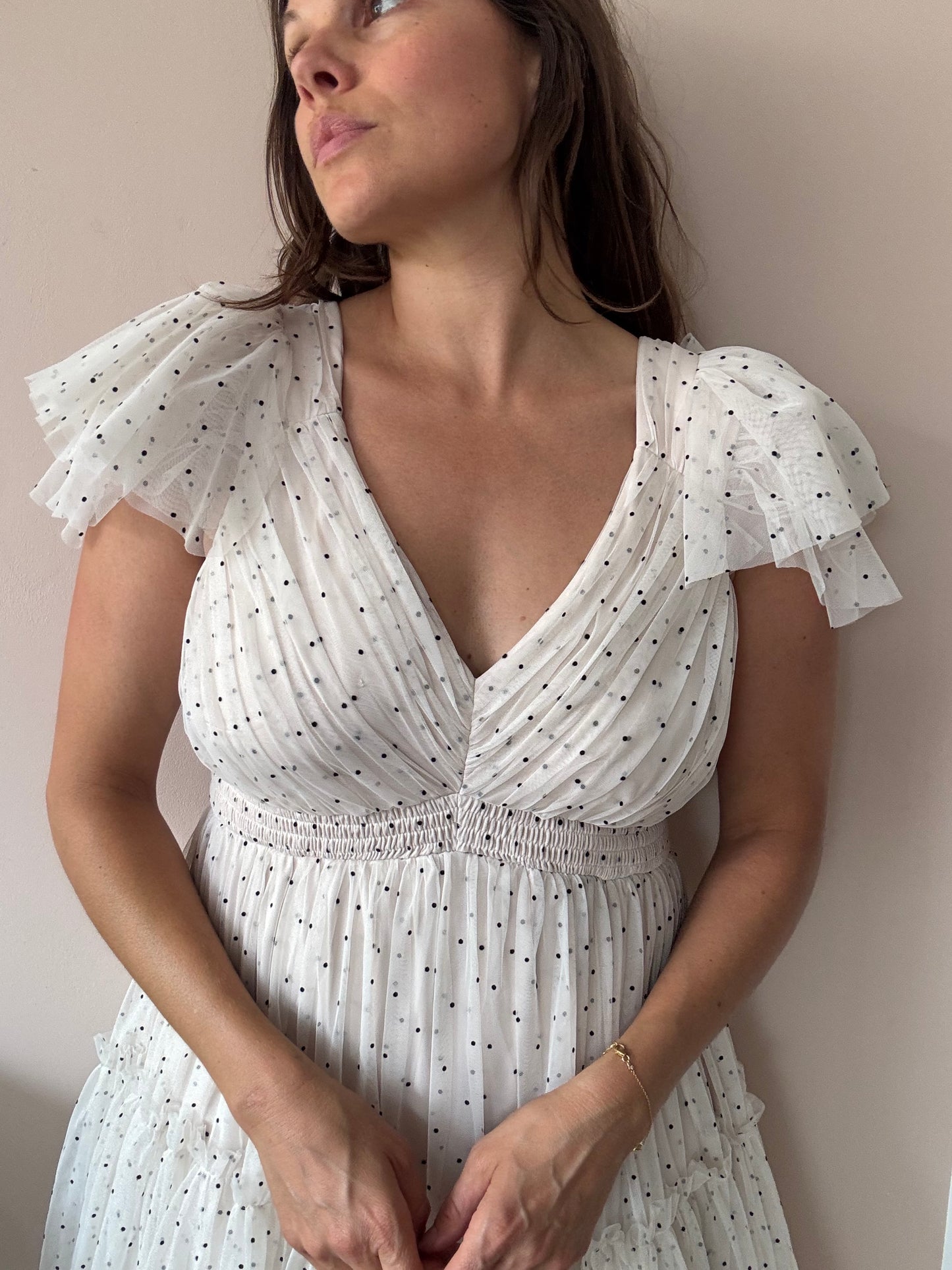 Polka dot layered frill shoulder dress BNWT size 12