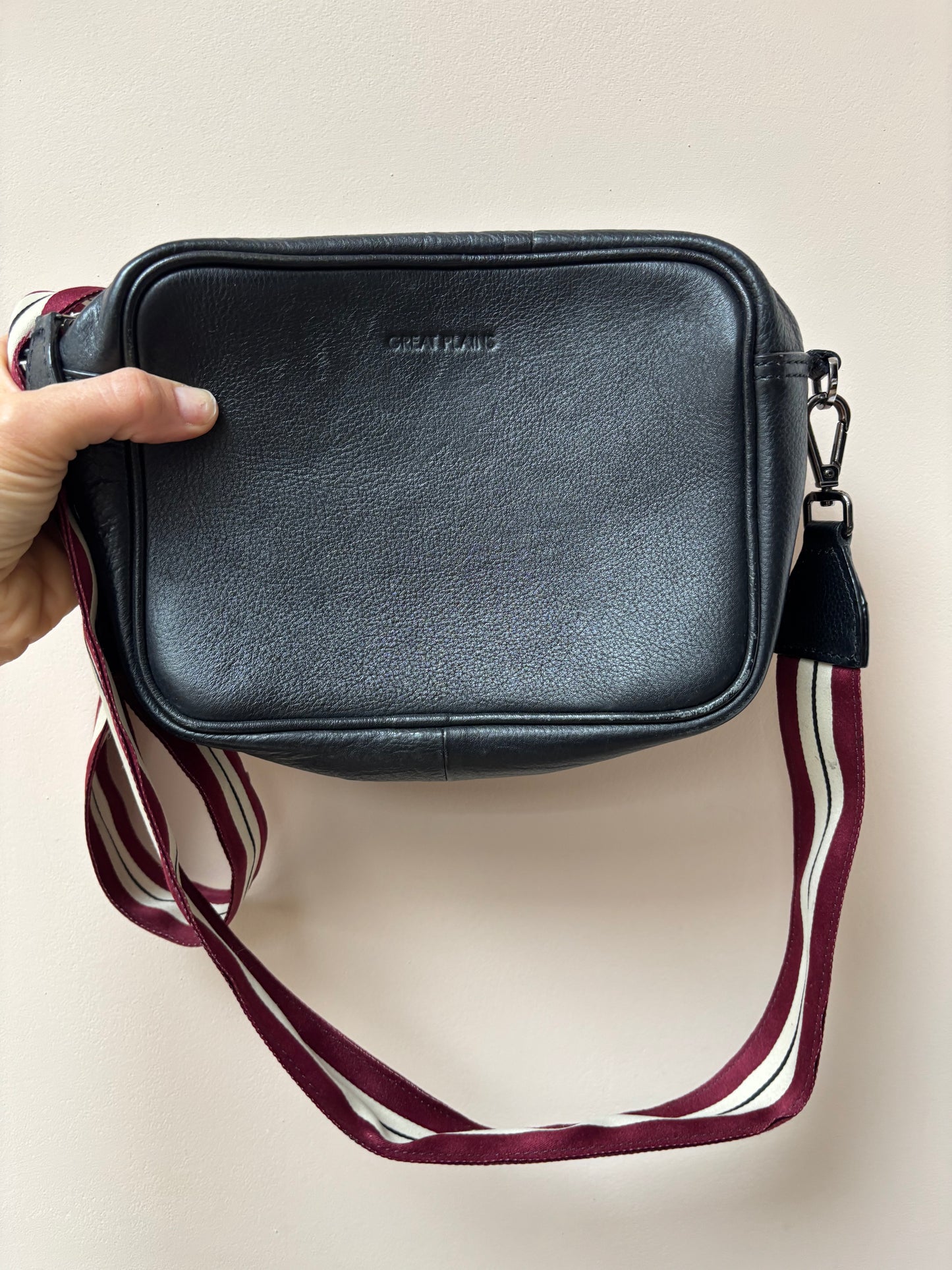 Great Plains black leather bag with fabric strap