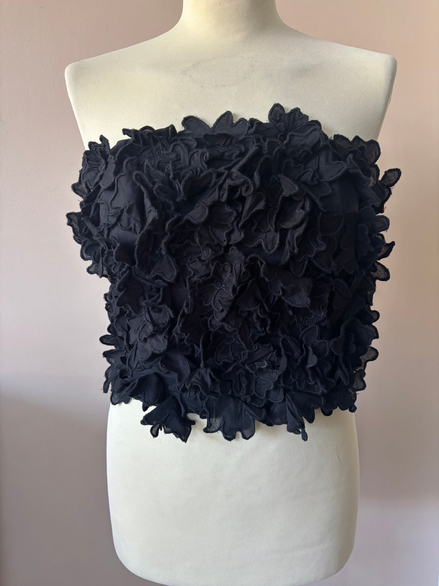 Black bandeau top with flower detailing size 10