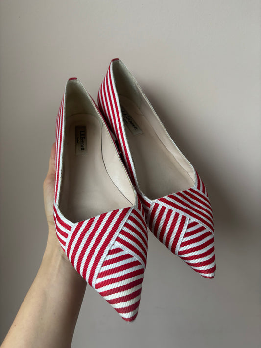 Red white striped flat shoes size 38.5