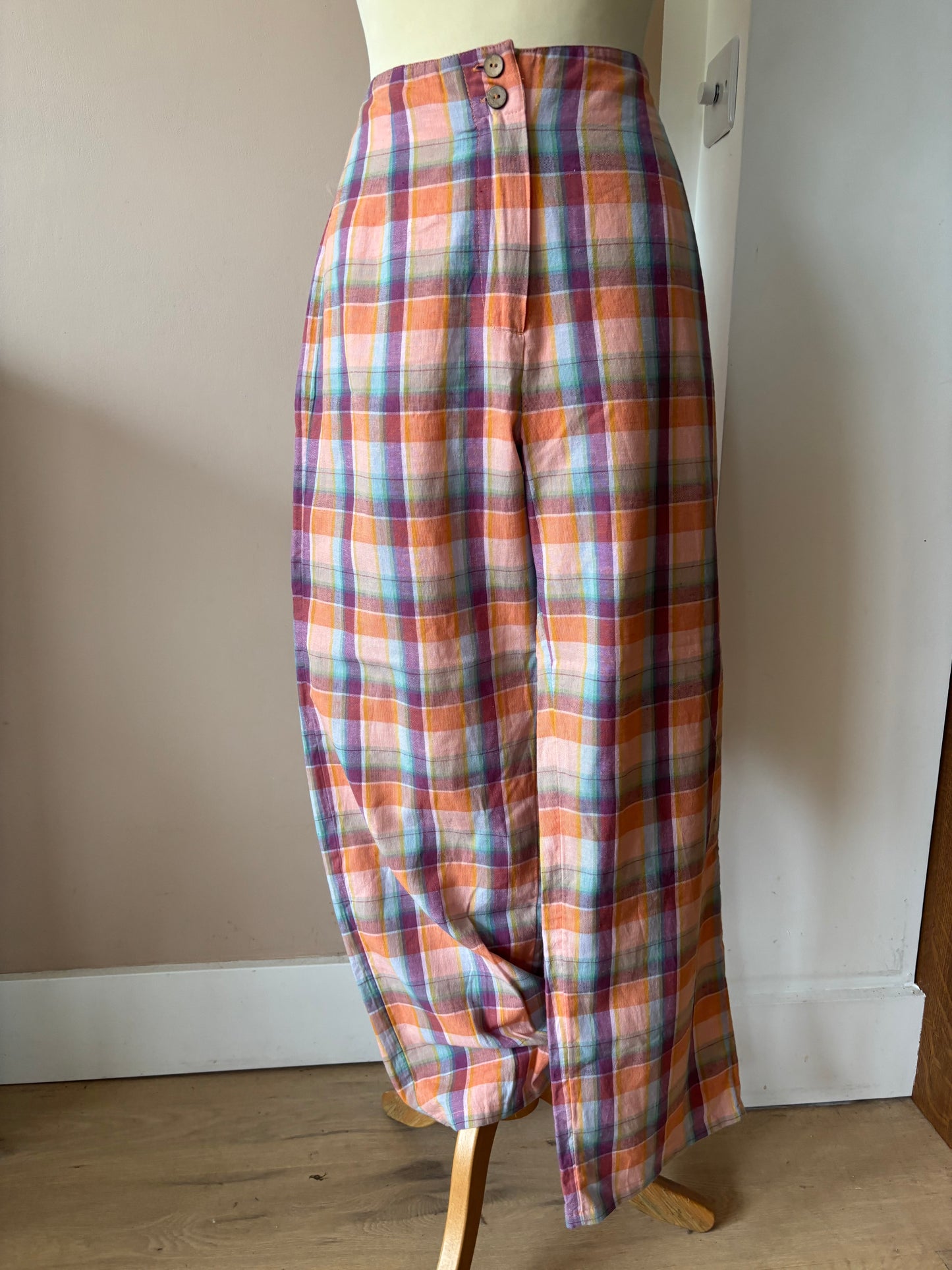 Linen cotton mix check trousers size 12/14